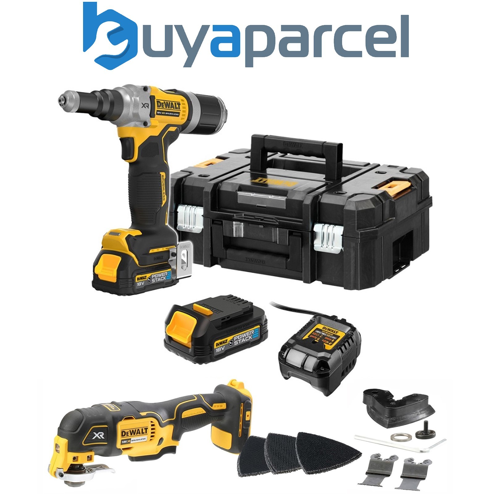 Dewalt DCF414E2T Brushless 18v XR 1/4 63mm Riveter + 2x Bat + DCS355N Multi Tool