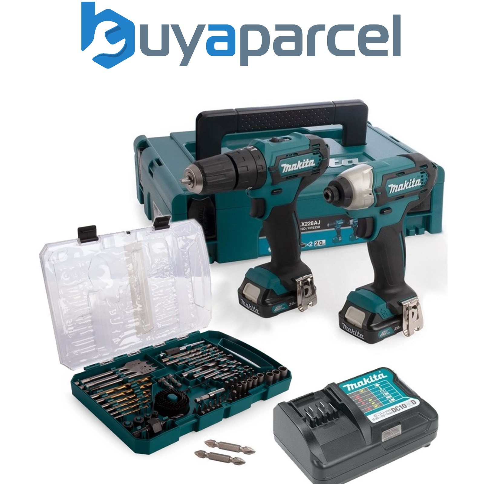 Makita CLX228AJ 12v Cordless Combi Hammer Drill & Impact Driver + 75 Accessories