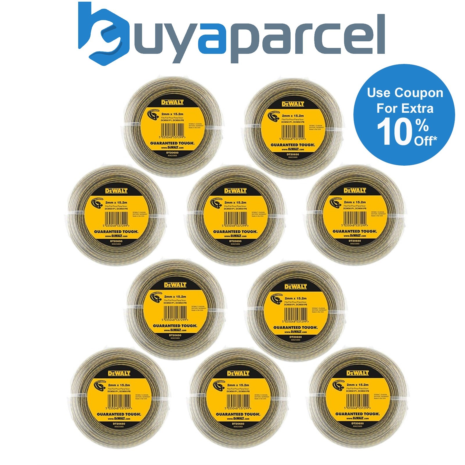 10x Dewalt DT20650-QZ Line Trimmer Wire 2mm 15.2m Dewalt DCM561 DCM561P1 DCM56PB