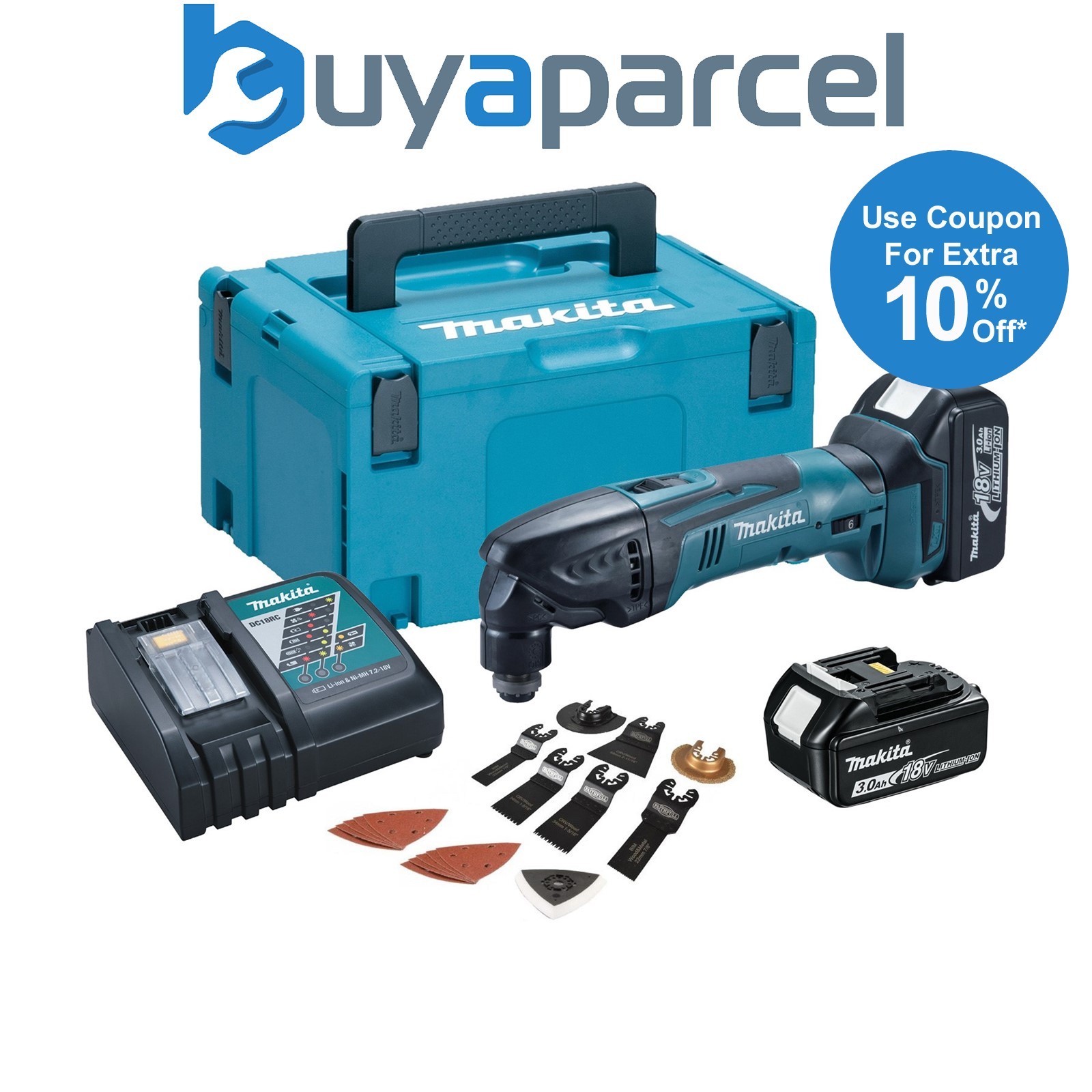 Makita DTM50 18v LXT Cordless Multi Tool - 2 x 3.0ah Battery + Case +Accessories