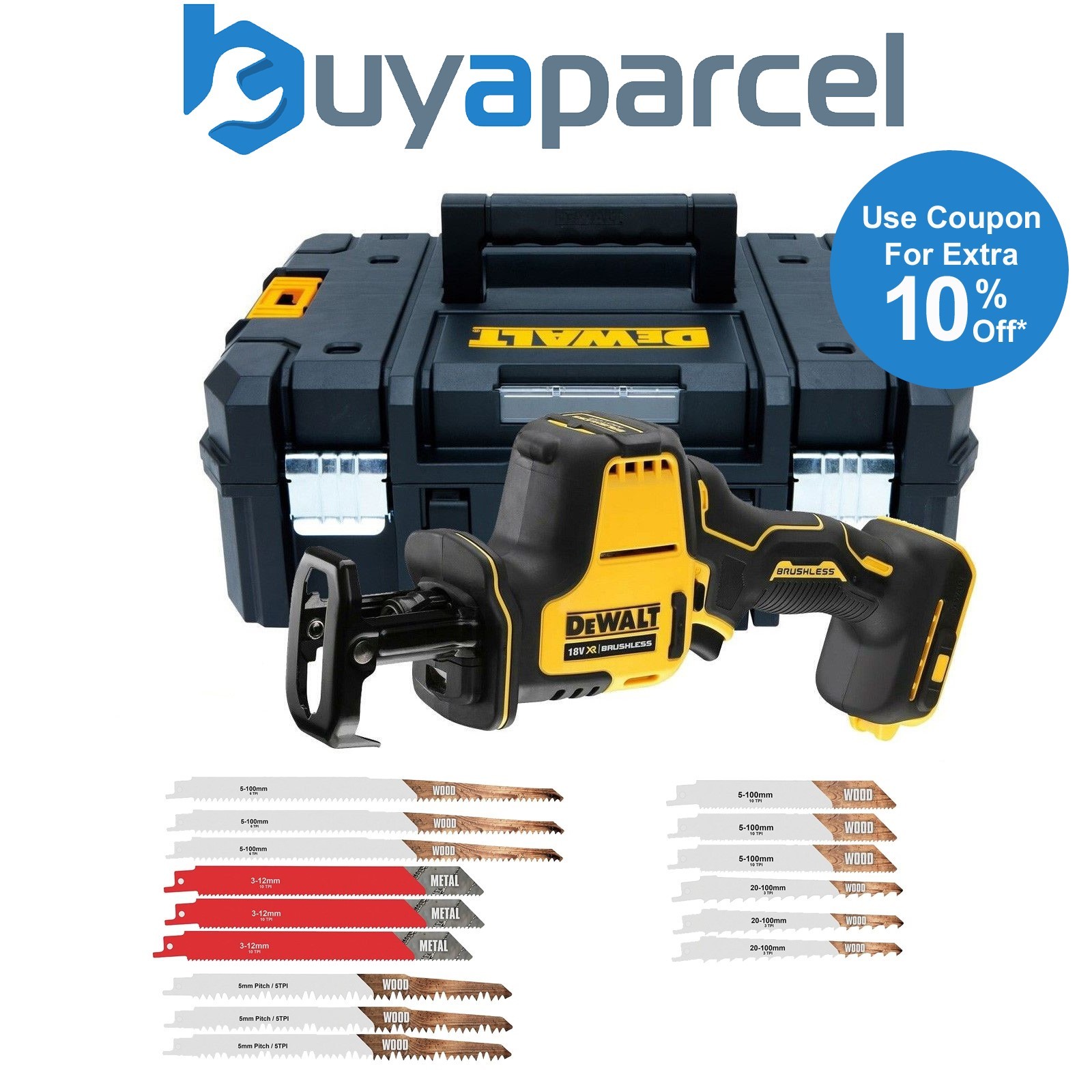 Dewalt DCS369N 18v XR Sub Compact Brushless Reciprocating Saw Bare Tstak +Blades