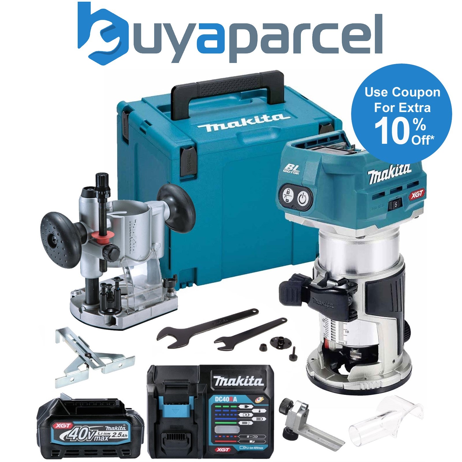 Makita RT001GZ21 40V Cordless Brushless Router Trimmer Plunge Base + 2.5ah Batt