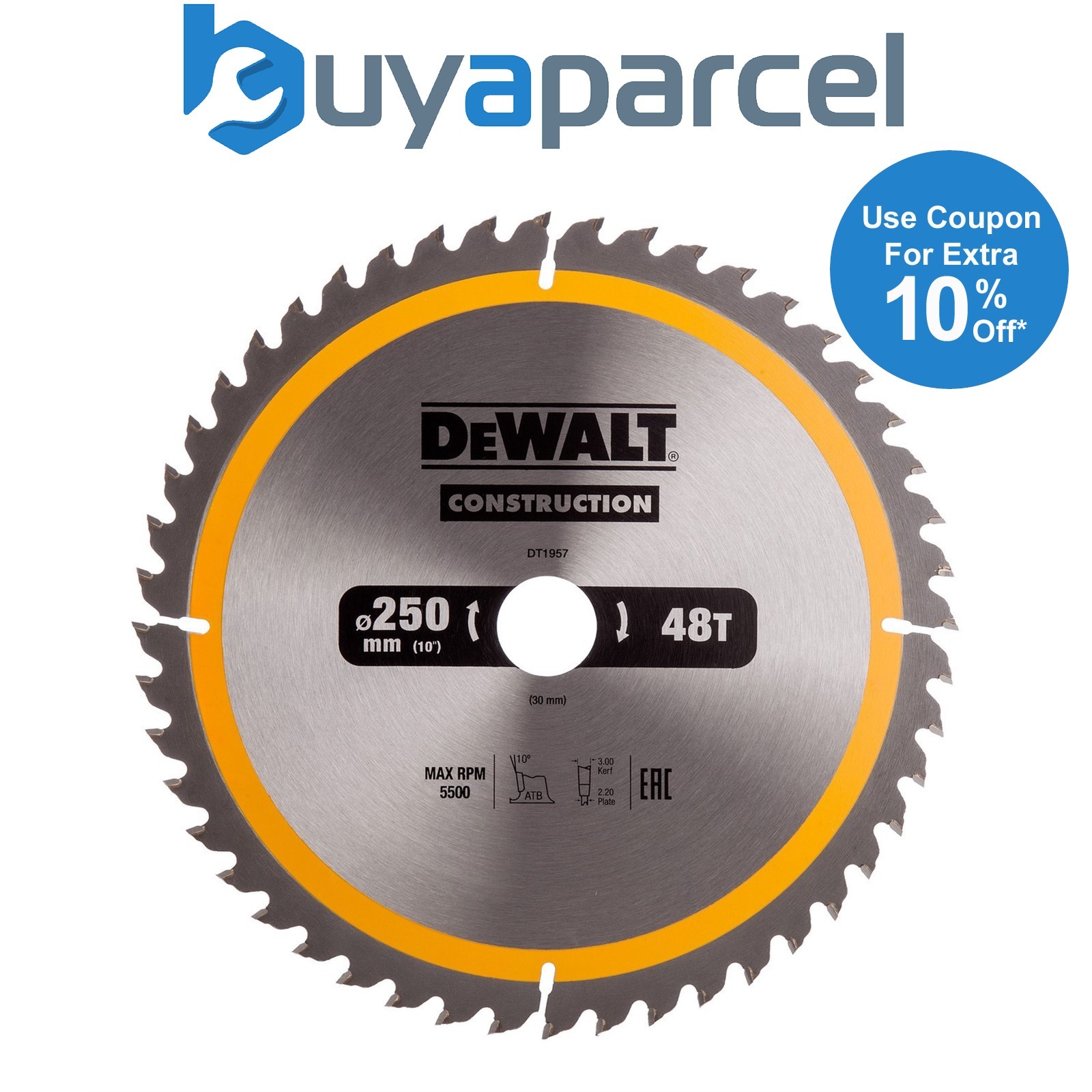 DeWALT DT1957 Construction Circular Saw Blade 250 x 30mm x 48T DW935 DW936