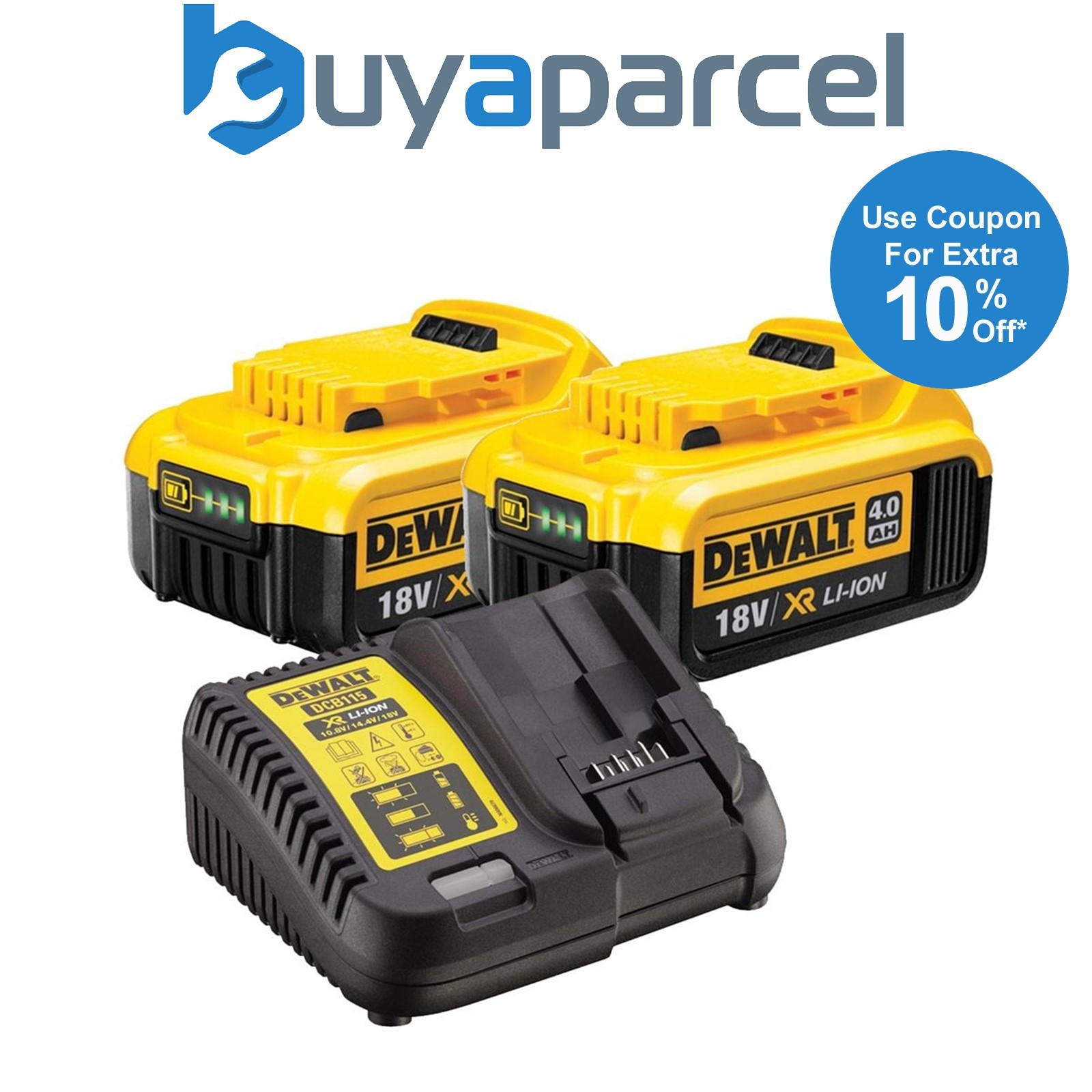 Dewalt DCB182 2 x 4.0ah 18v XR Lithium Ion Li-Ion Batteries with DCB115 Charger