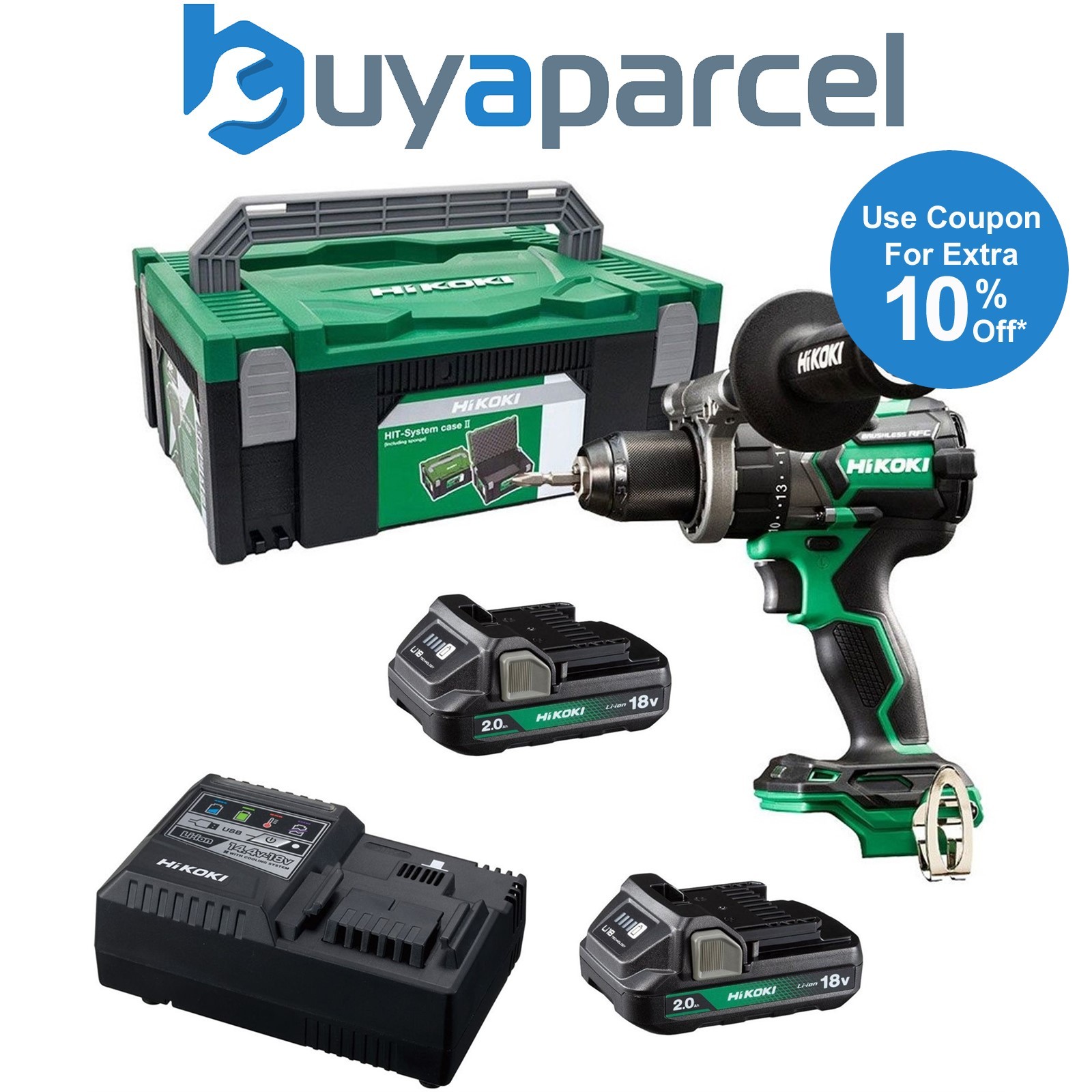 HiKOKI Brushless Combi Drill 18V 36V Cordless Multi Volt RFC 140Nm X2 2ah + Case