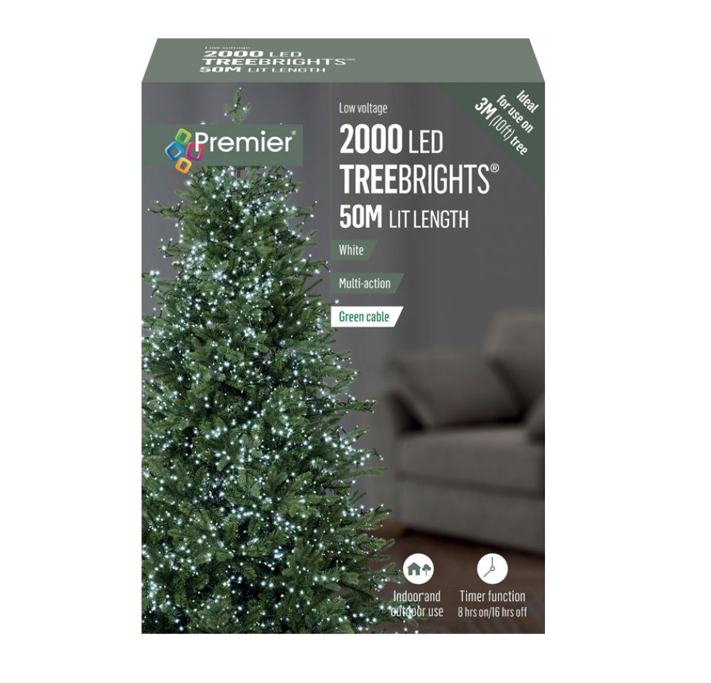 2000 LED Christmas Tree Lights 10ft Tree Multi Action Cluster Timer Bright White