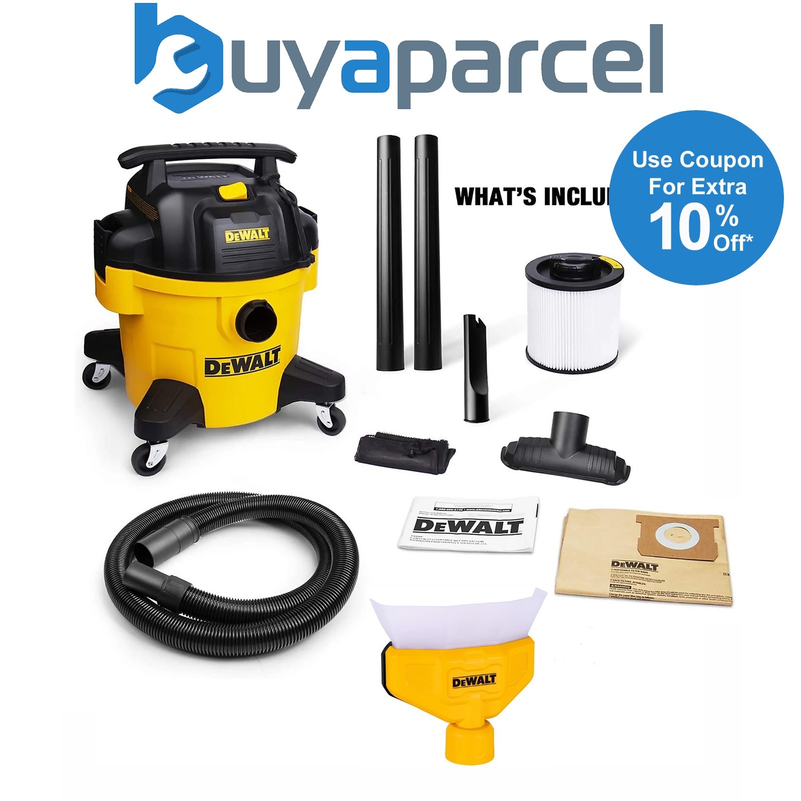 DEWALT Wet & Dry Vacuum with Dust Collector DXV20PTA + DXVA00-1500E 1150W Vac