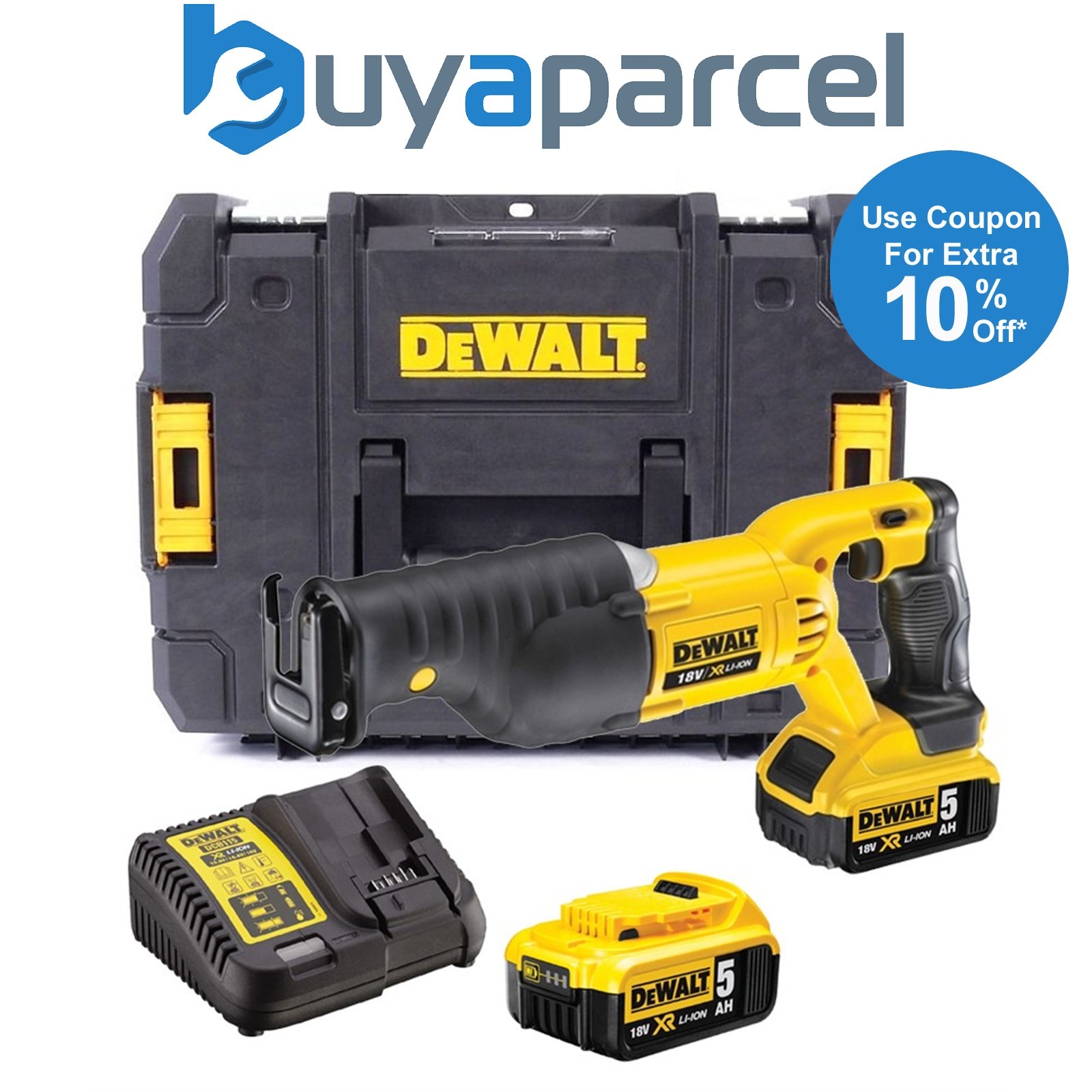 Dewalt DCS380P2 18v XR Reciprocating Sabre Saw + 2 x 5.0ah Battery + Tstak Case