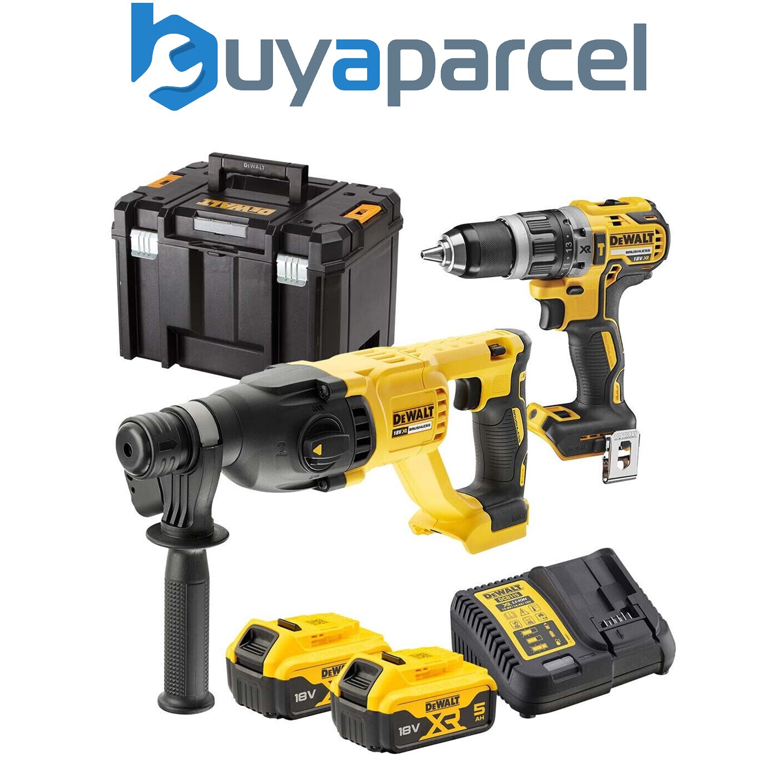 Dewalt DCK2071P2T 18v XR Brushless SDS + Combi Twin Kit DCD796 + DCH133 2x5Ah