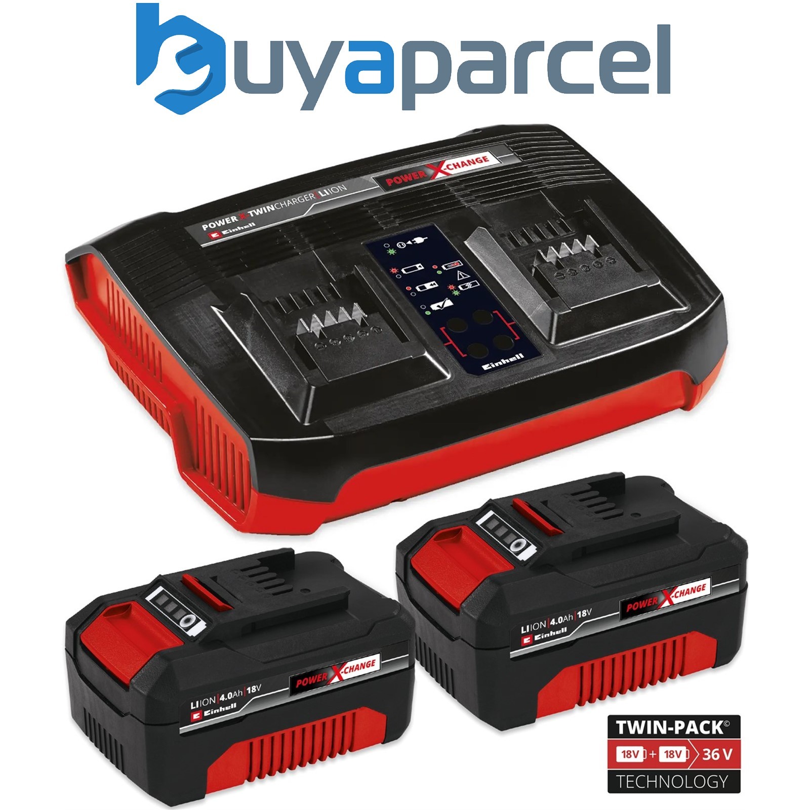 Einhell 18v Power X-Change Starter Kit 2x 4.0Ah Battery + Dual Port Twin Charger