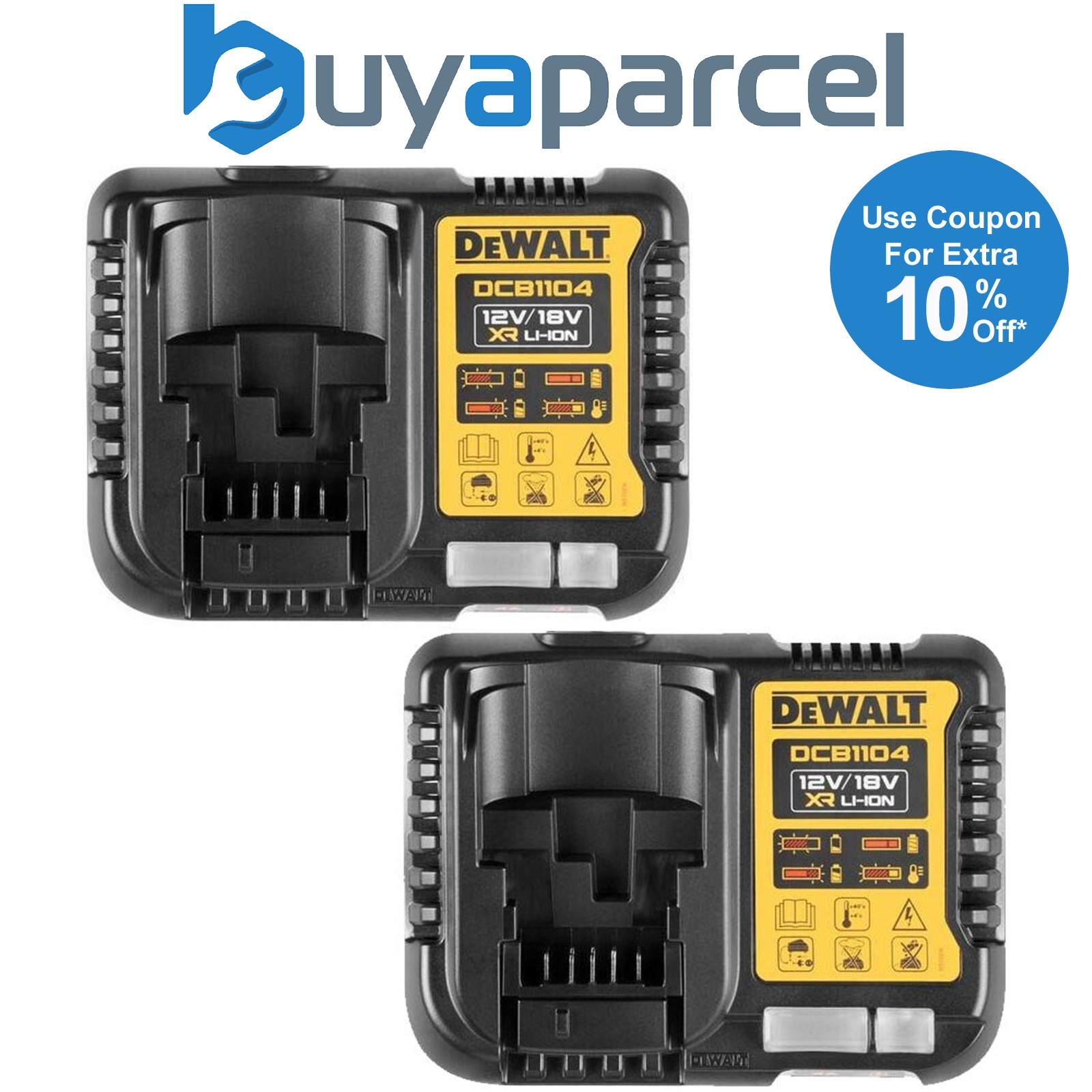 DeWalt DCB1104 Lithium XR Fast 30 Min Battery Charger 12v 14.4v 18v - Twin Pack