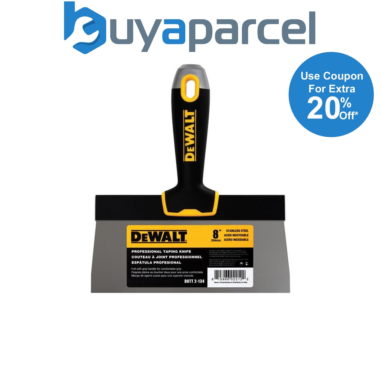 DEWALT Drywall EU2-134 Soft Grip Taping Knife 200mm (8in) DDW2134