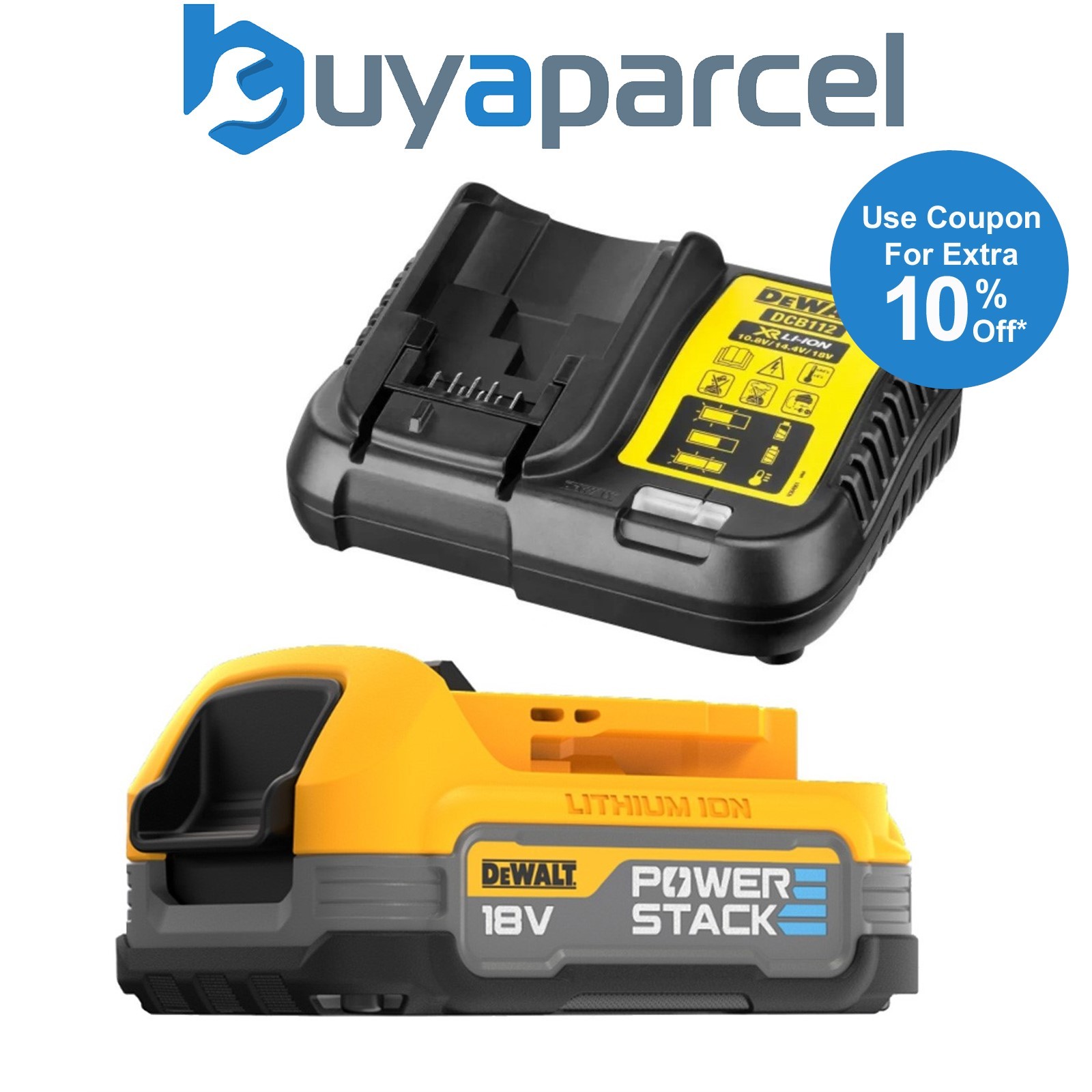 DeWalt 18v Compact Powerstack Battery & Charger Starter Set DCB112 + DCBP034