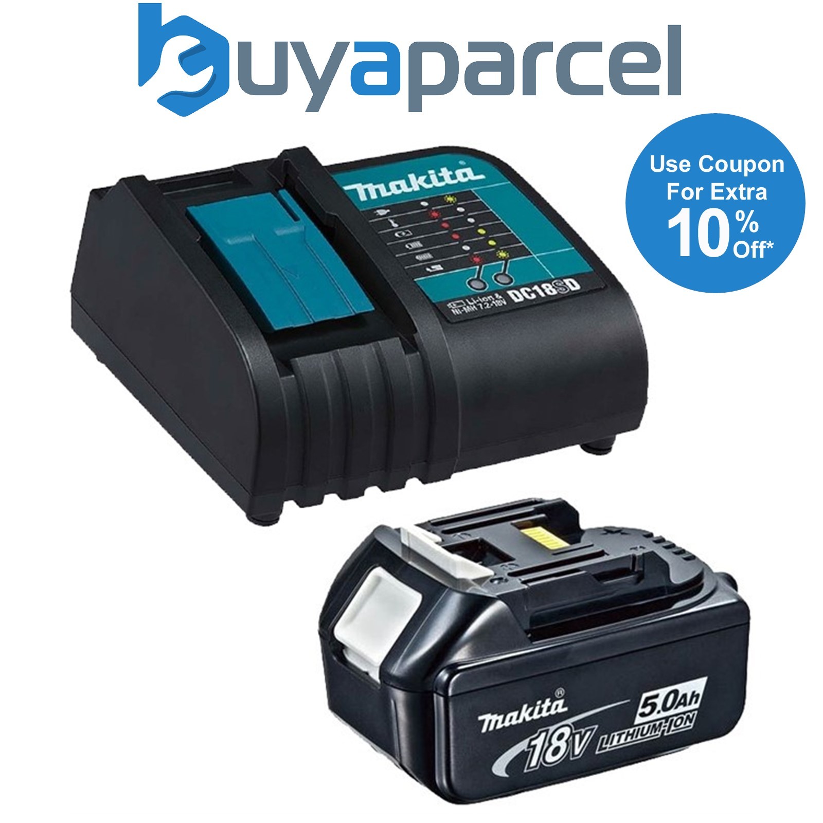 Genuine Makita 18V 5.0Ah LXT Lithium Battery BL1850 + DC18SD 240v Charger