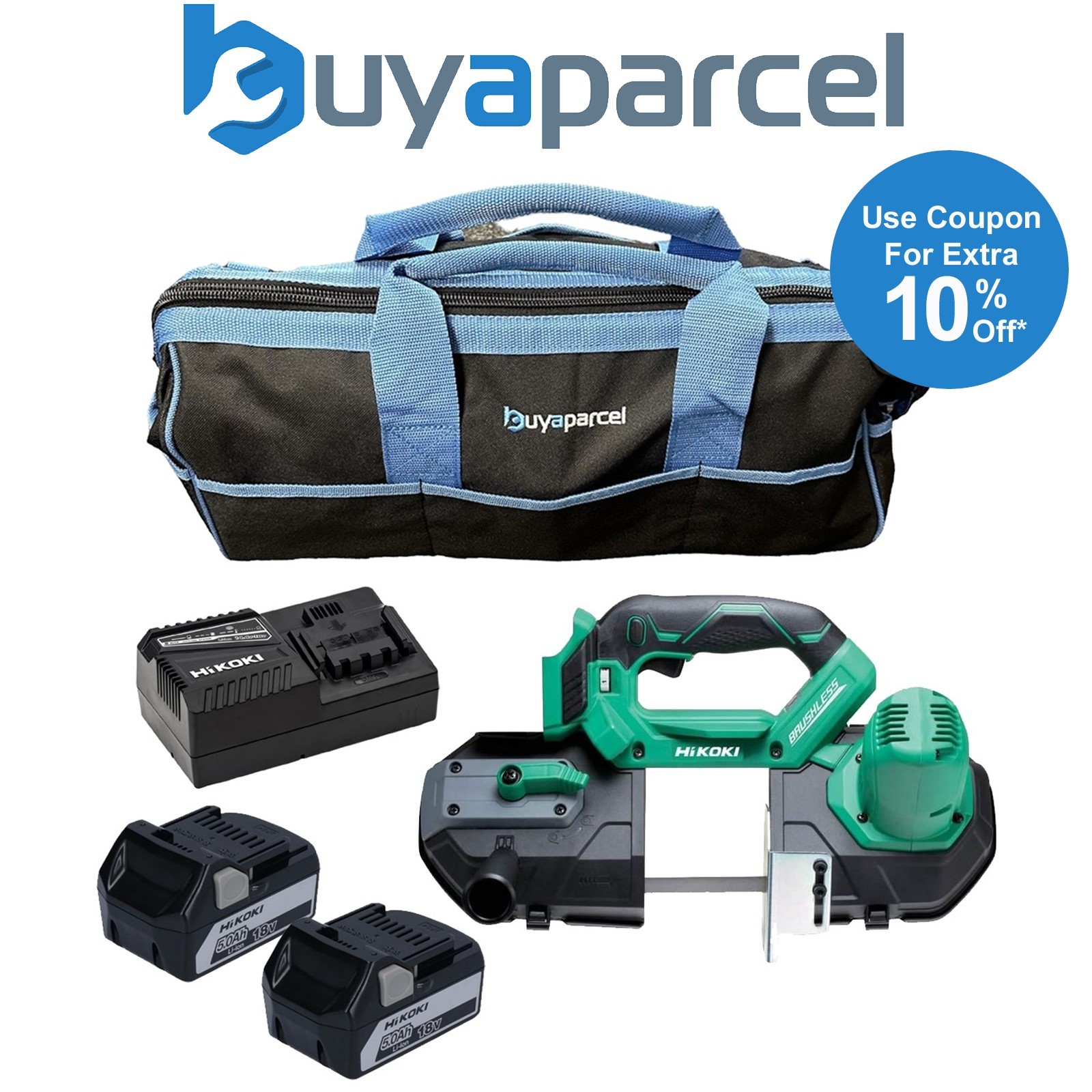 Hikoki CB18DBLJ4Z 18V Brushless Bandsaw + X2 5AH Battery + Charger + 21" Bag