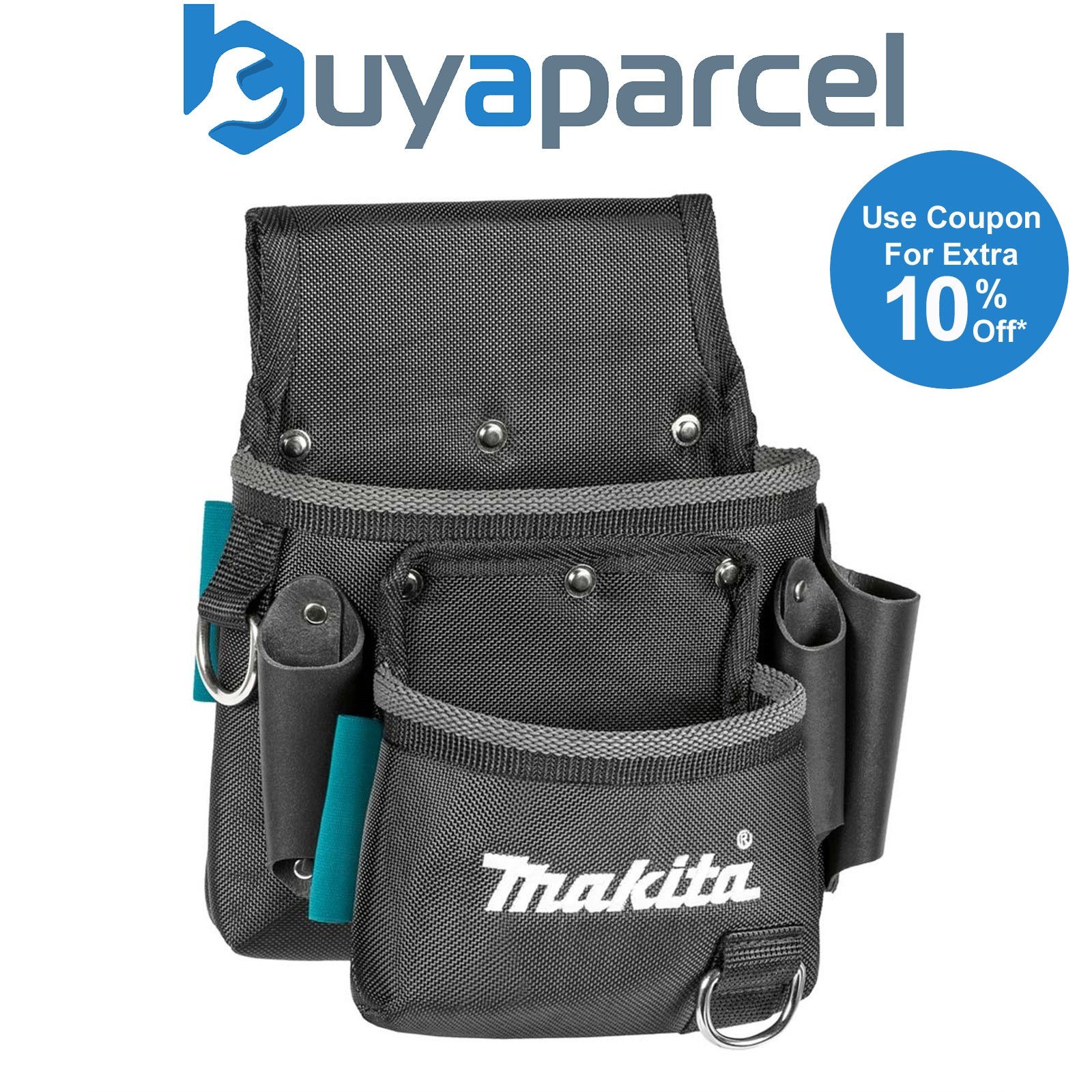 Makita 2 Pocket Fixings Nail Screw Tool Belt Pouch Holder Strap System Leather