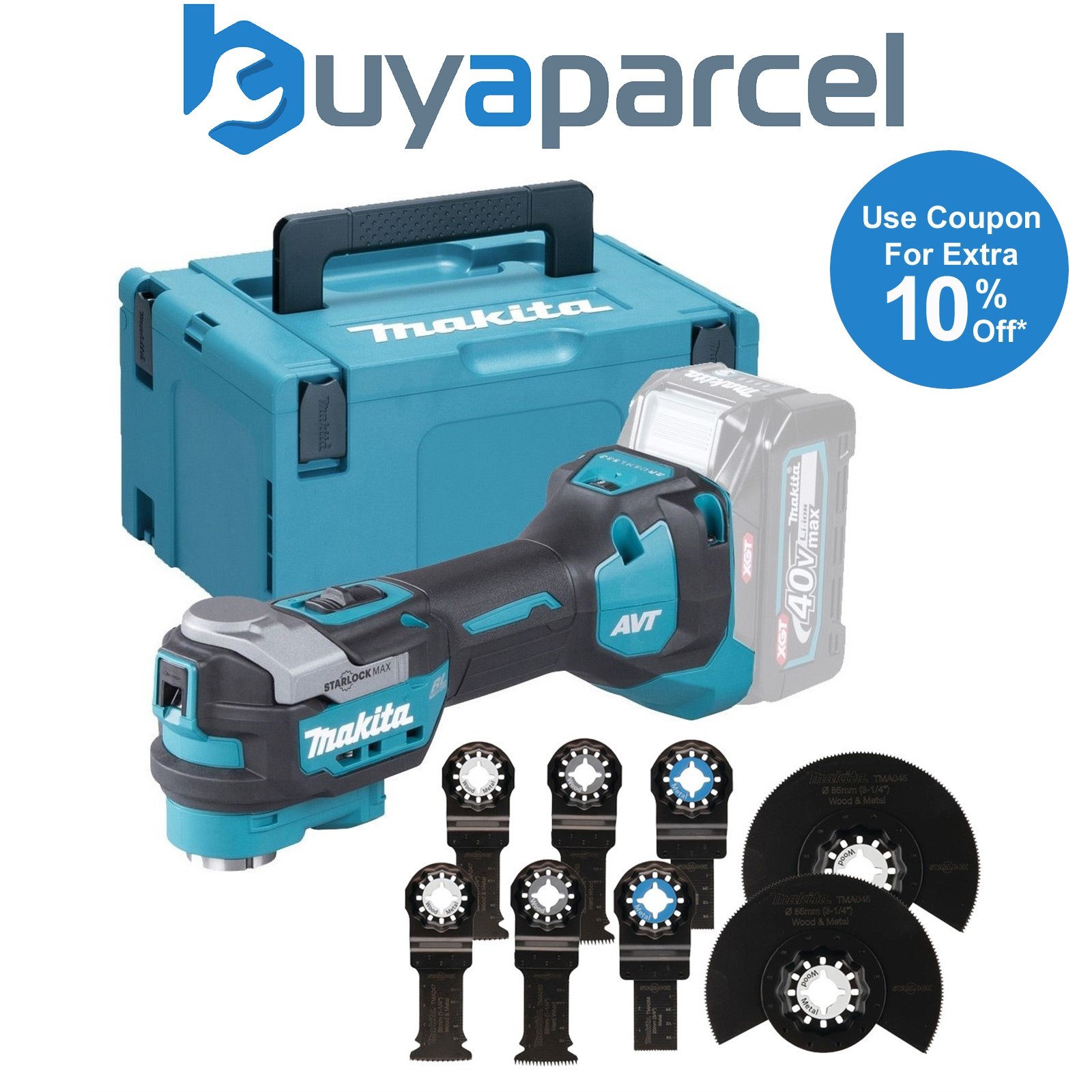 Makita TM001GZ02 40v XGT Brushless Starlock Multi Tool + 8pc Plunge Blade Set
