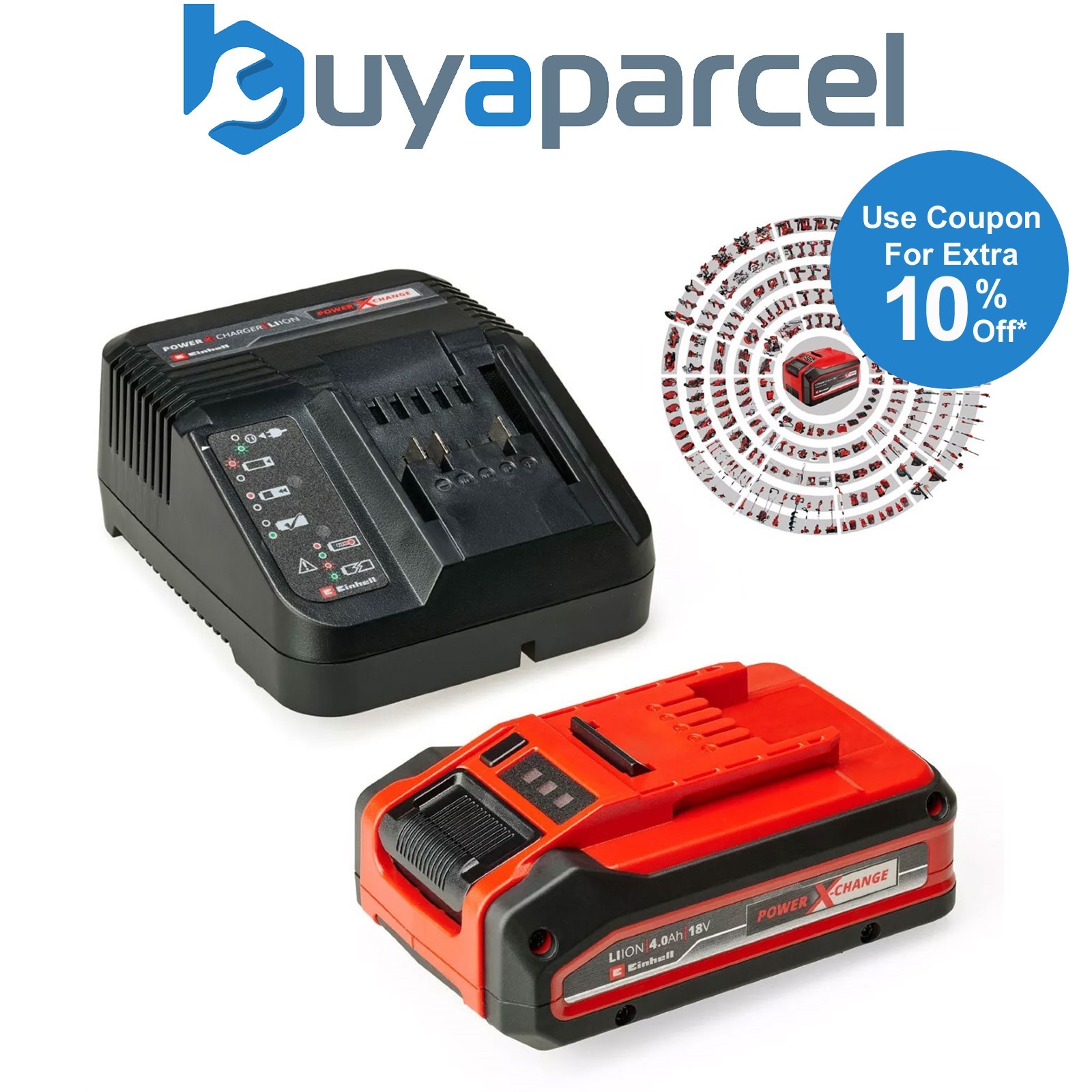 Einhell 18v 4.0Ah PLUS Battery + Fast Charger Power X-Change PXC Starter Kit