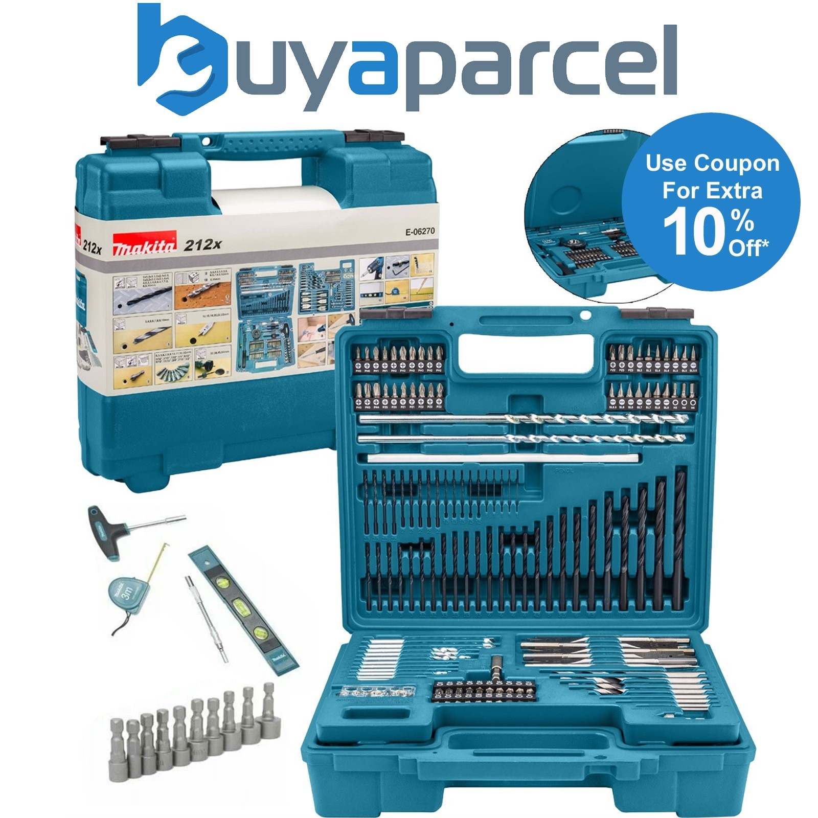 Makita E-06270 212PC Drill Bit Maintenance Set Wood Stone Metal Holesaw Flat Bit