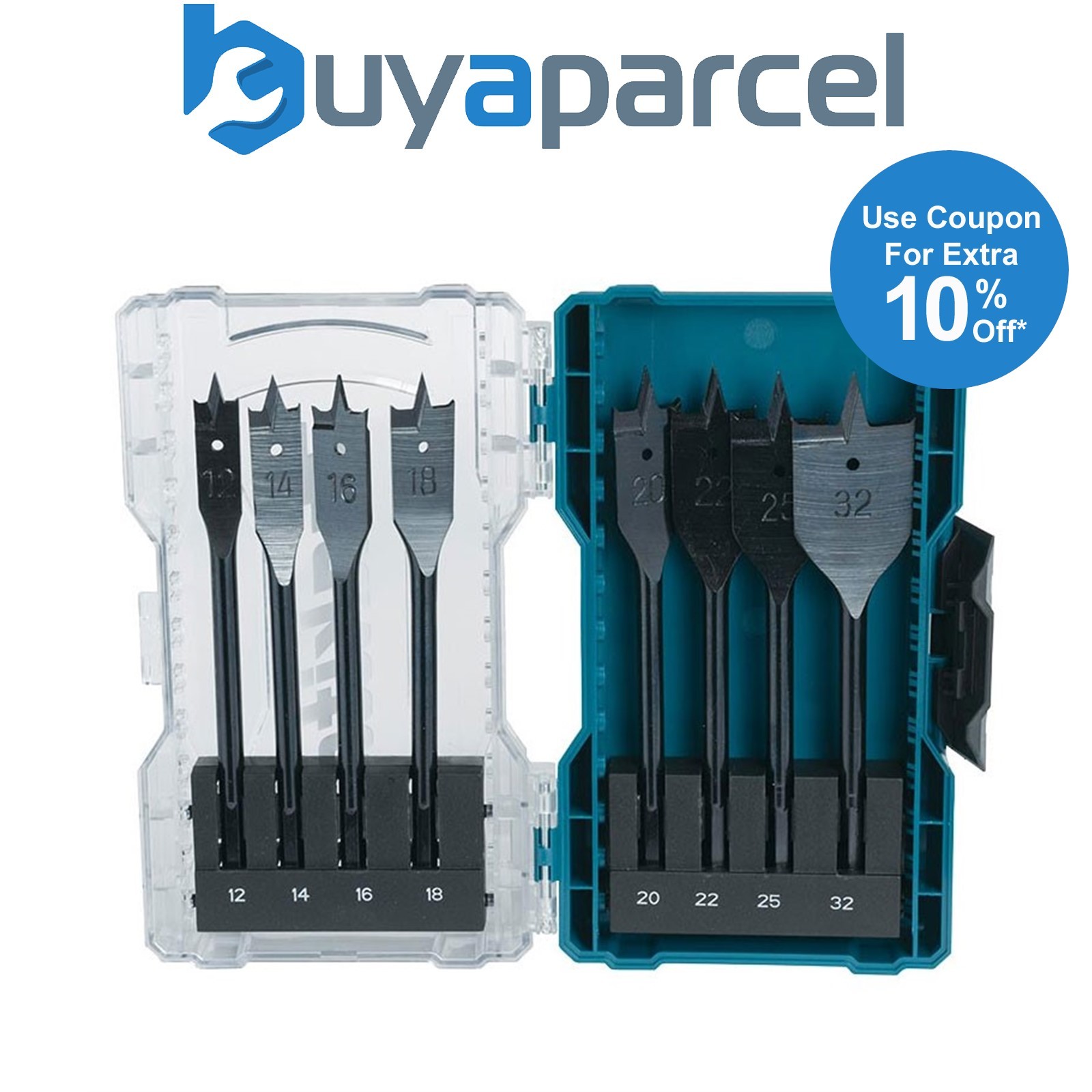 Makita 8 Piece Hex Shank Wood Flat Drill Bit Set +Case 12mm 14 16 18 20 22 25 35