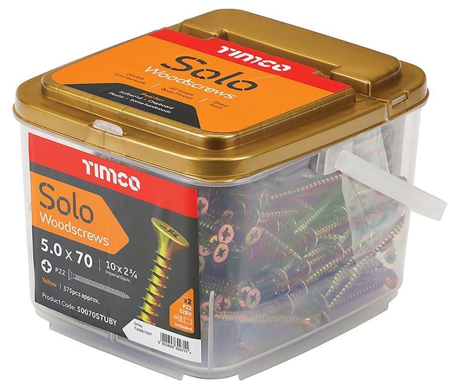 5Mm X 70Mm Pozidriv Double Countersunk Zyp Solo Wood Screws Trade Tub 375 Pack