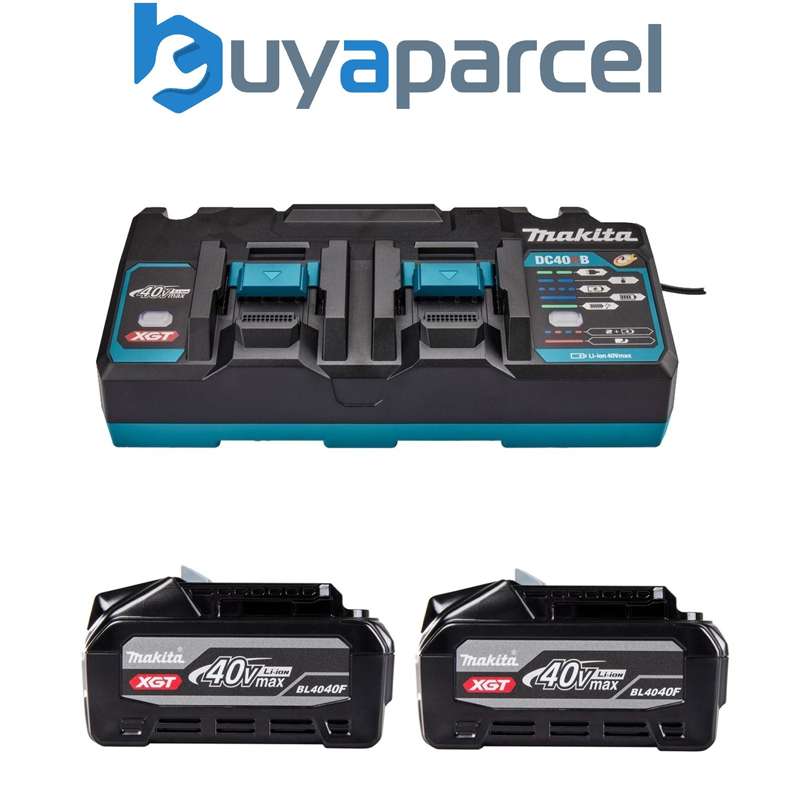 Makita BL4040F X2 40V Max 4Ah XGT Battery + DC40RB Dual Fast Twin Charger