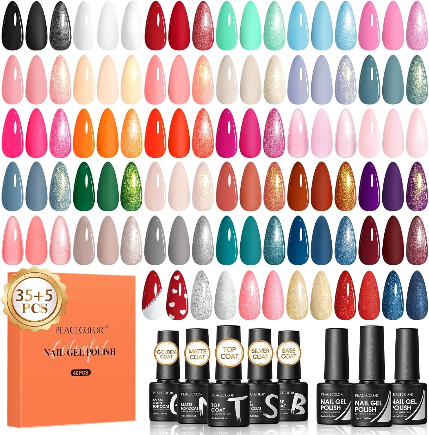 Peacecolor Gel Nail Polish Set 40PCs Autumn Gel Polish Kit 35 Colors White Neut