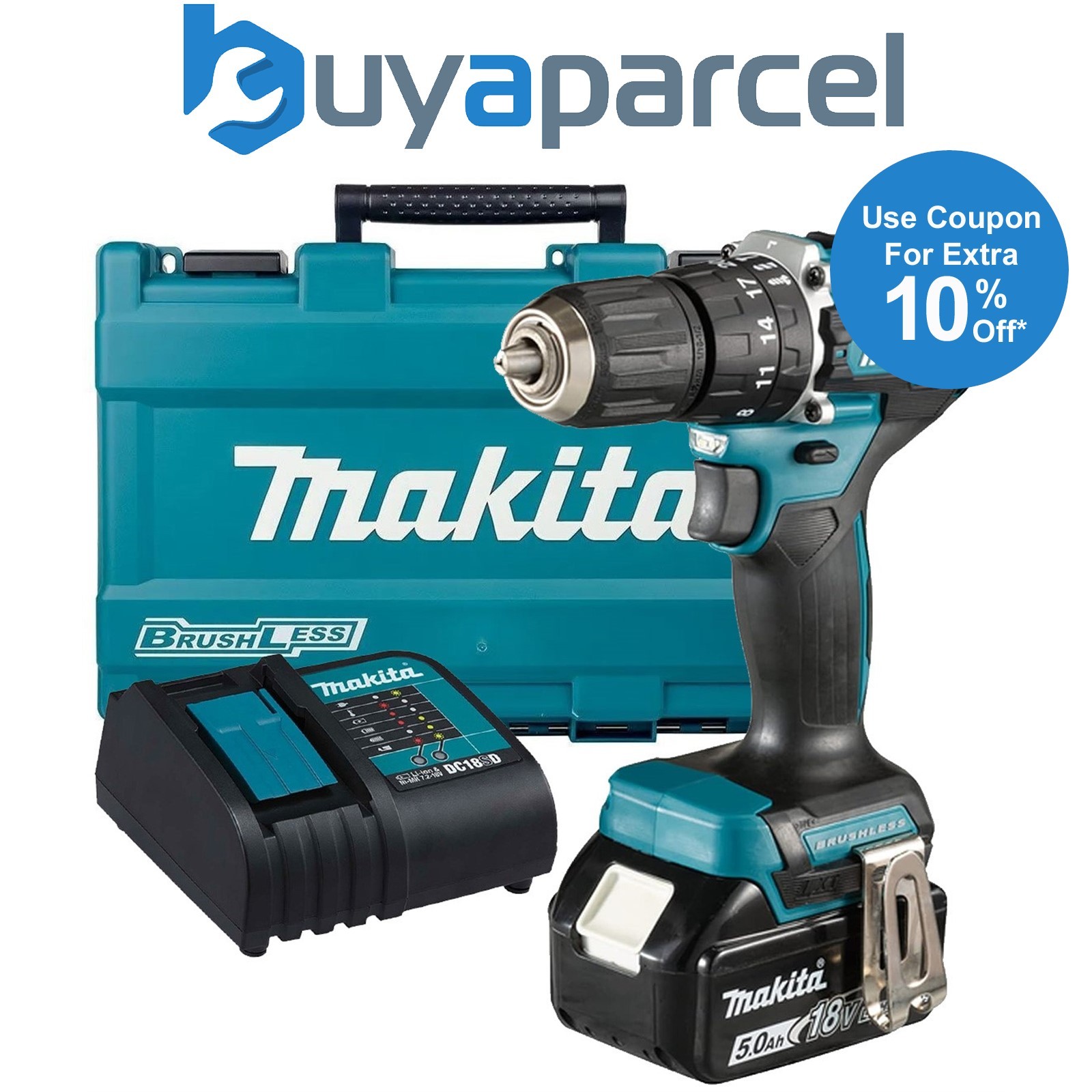 Makita DHP487 18V LXT Lithium Brushless Combi Hammer Drill Sub Compact 1 x 5AH