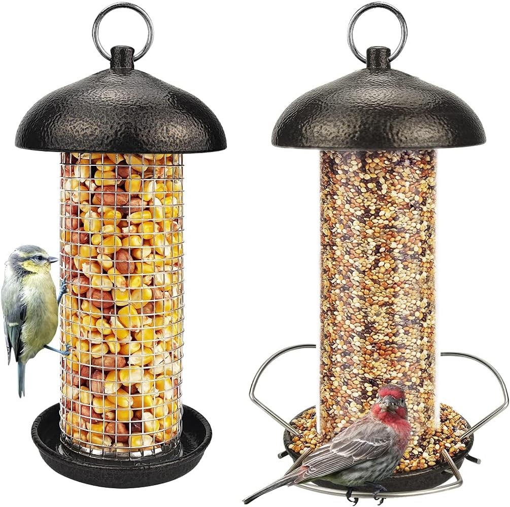 Urban Deco Hanging Bird Seed Feeders Set Metal Tube Mixed Seed Feeder Peanut Su