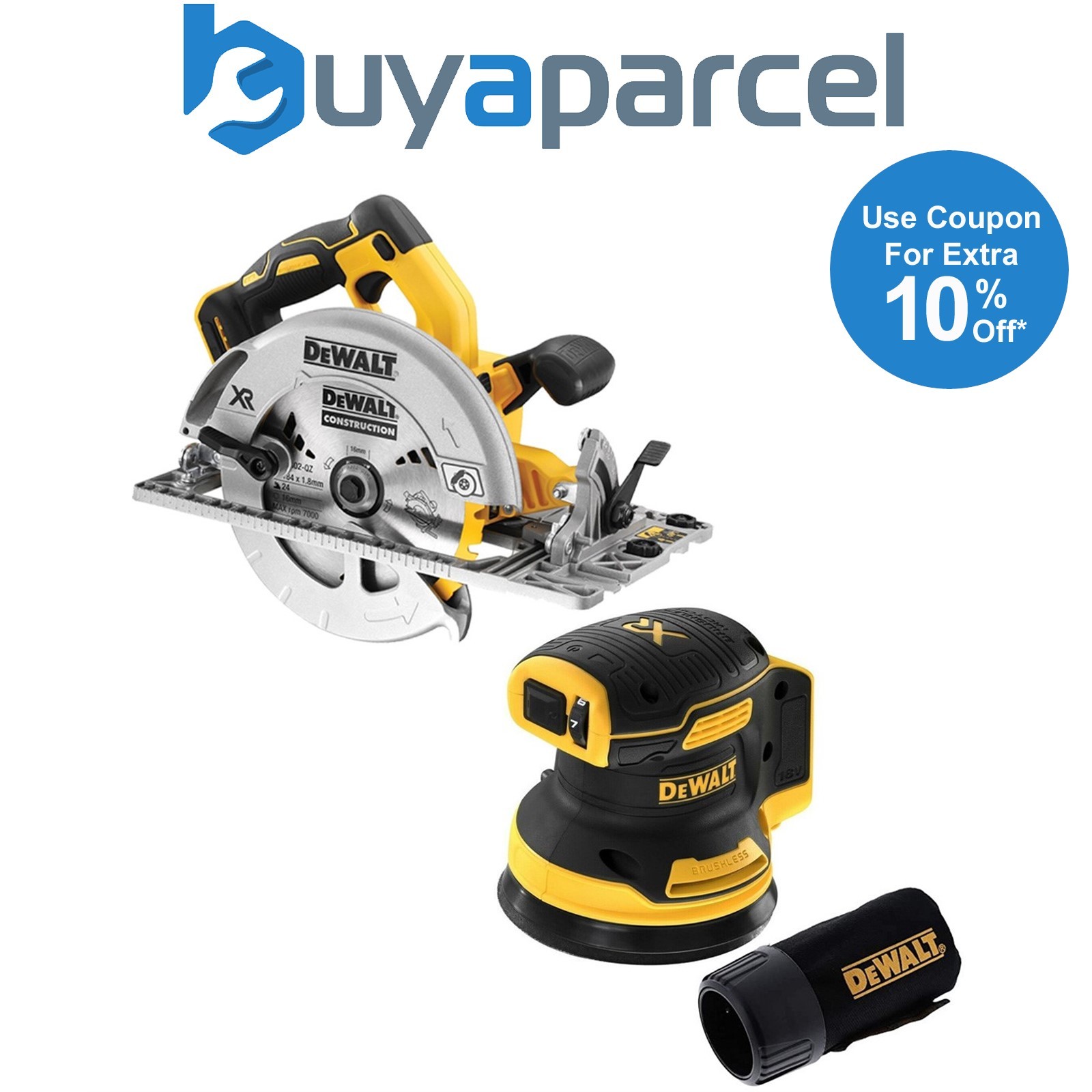 DeWalt DCS572N 18v Brushless XR 184mm Circular Saw & DCW210N Orbital Sander