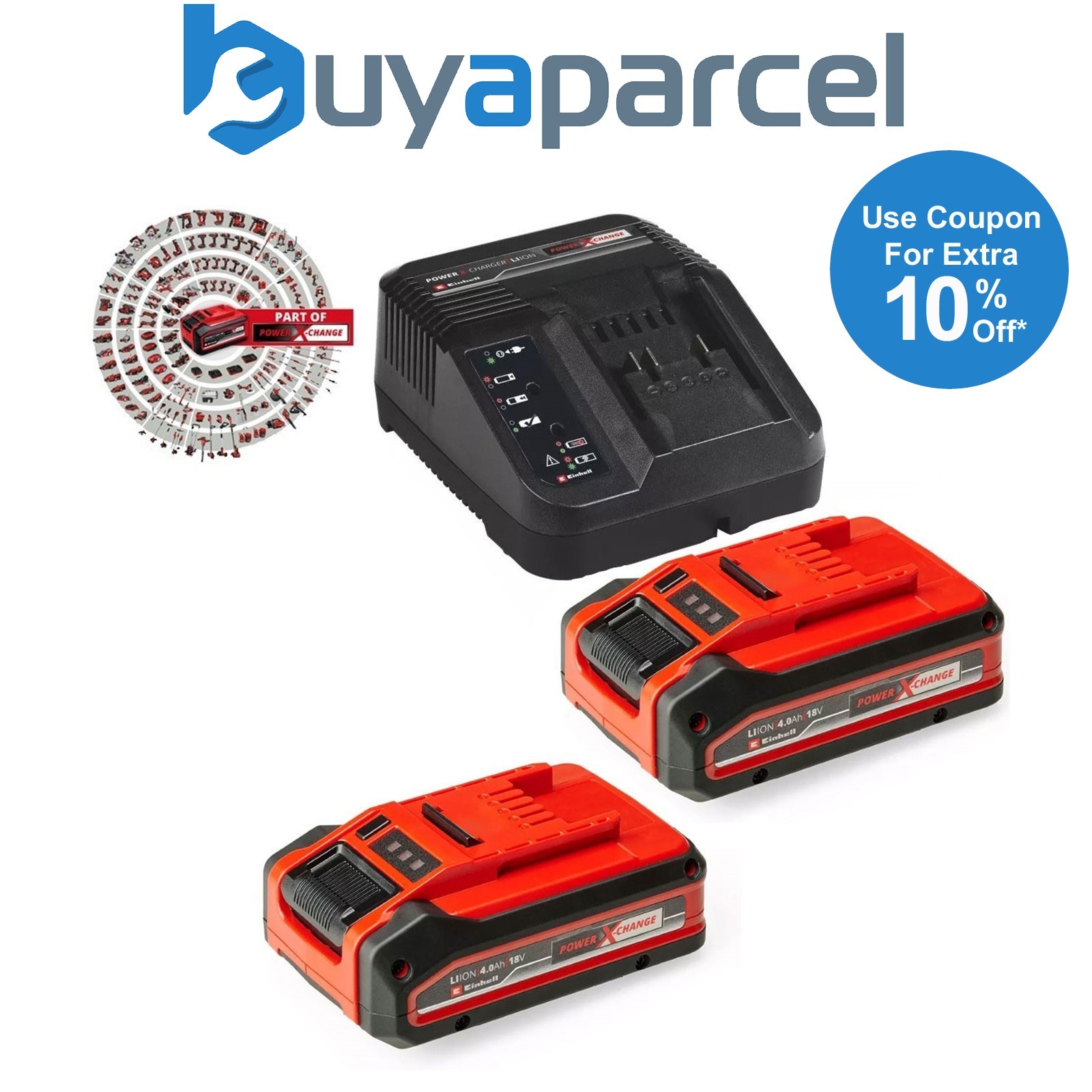Einhell Professional 18v / 36v PXC Starter Kit - 2 x 4.0Ah PLUS Battery Charger