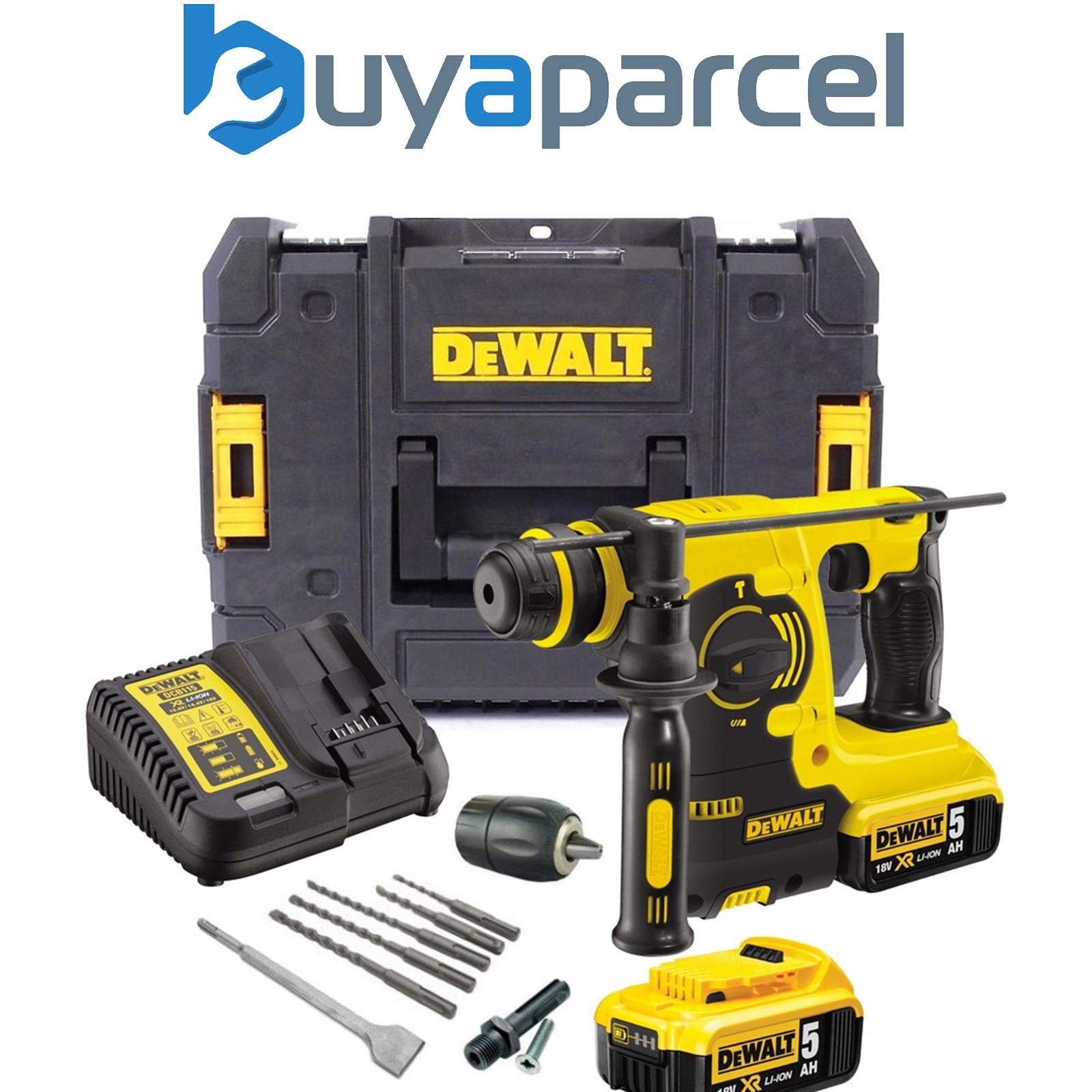 Dewalt DCH253P2 18v 3kg SDS+ Rotary Hammer Drill, 2 x 5.0ah Batt Charger + Chuck