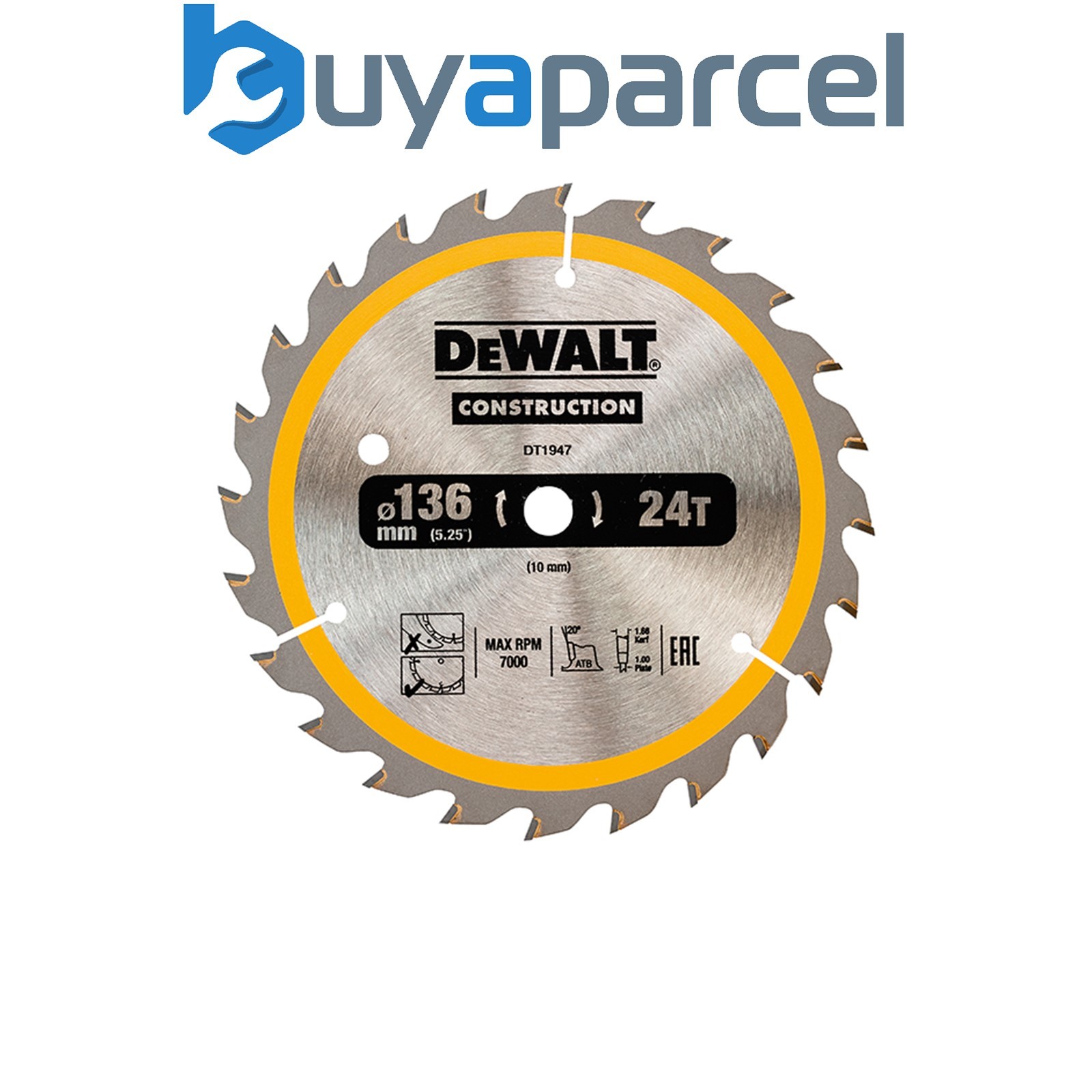 DEWALT DT1947-QZ Cordless Construction Trim Saw Blade 136 x 10mm x 24T DEWDT1947