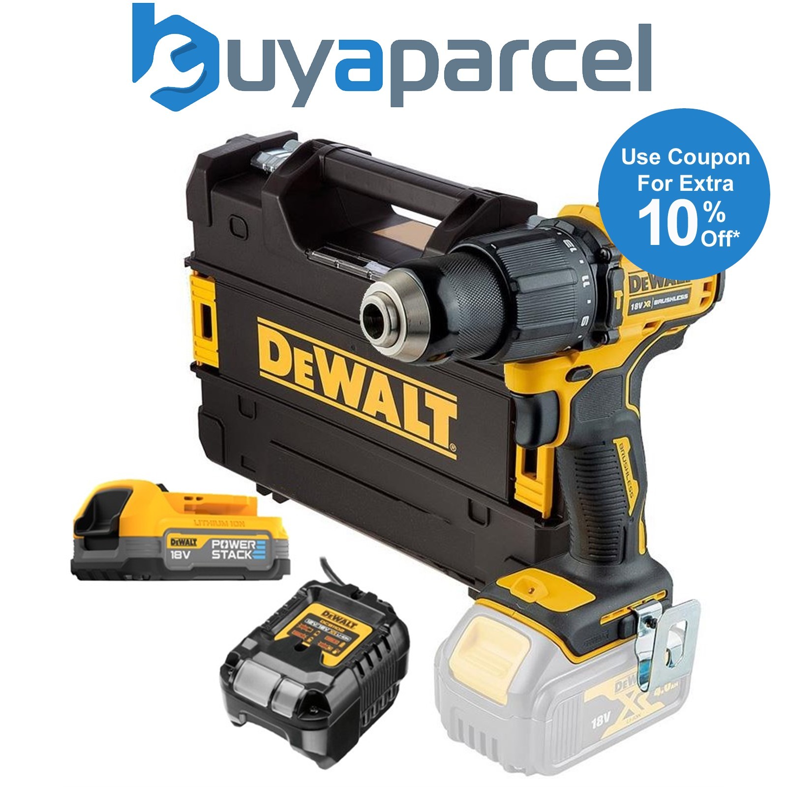 DeWalt DCD709E1T 18V XR Brushless Combi Hammer Drill - 1 x POWERSTACK Batteries