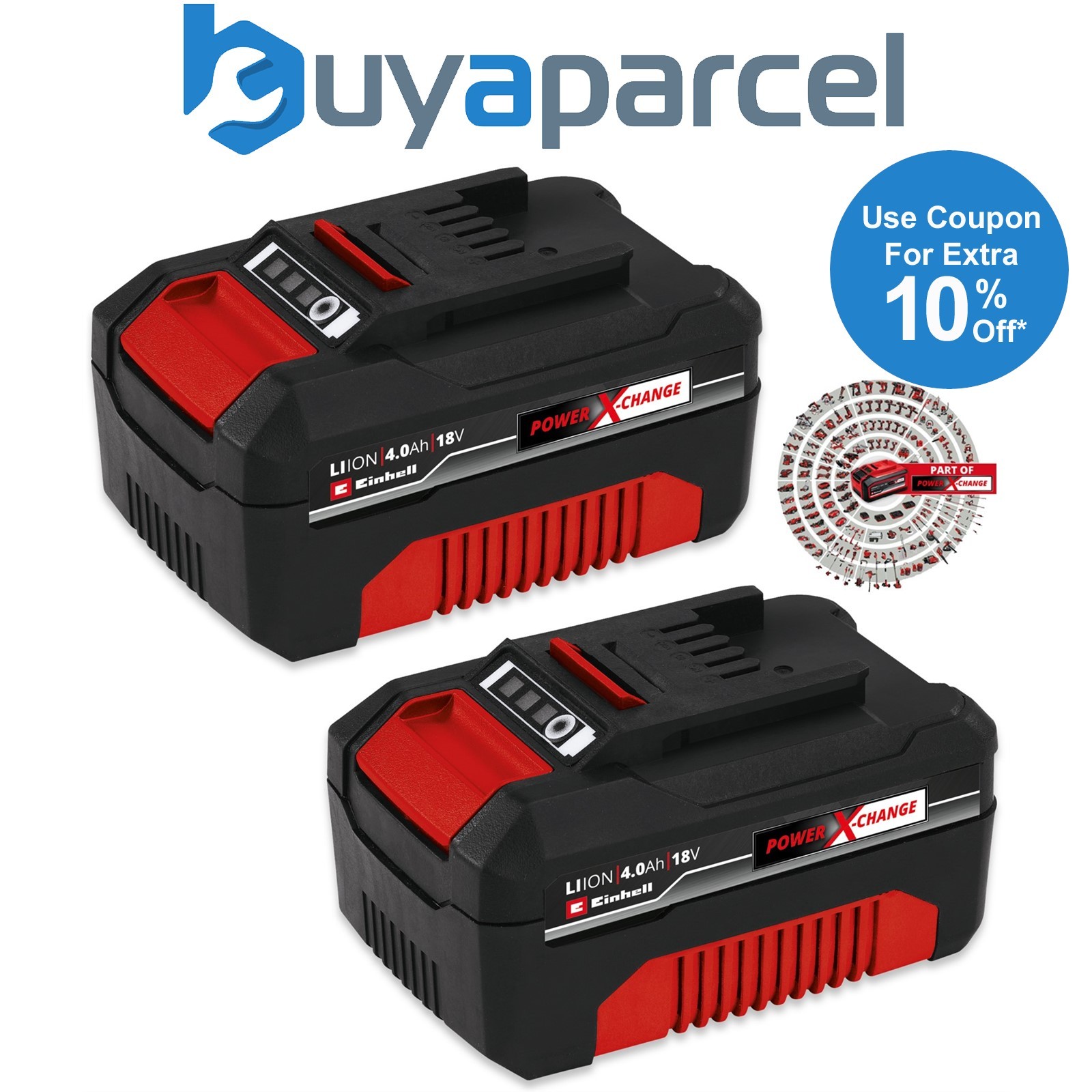 Einhell 2 X 4.0Ah 18V Battery Power X-Change PXC Rechargeable Dust Resistant LED