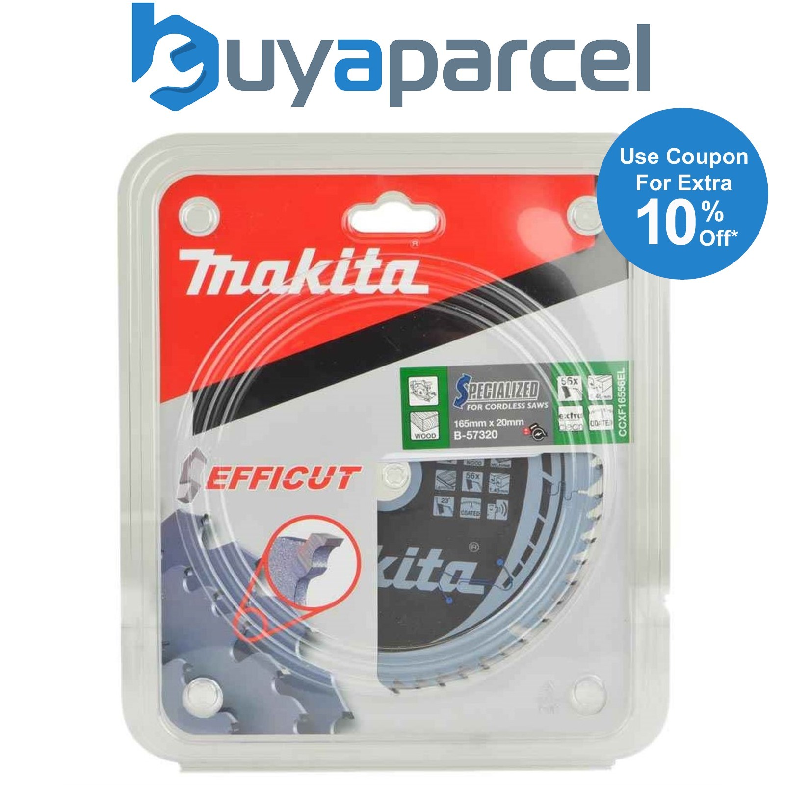 Makita B-57320 165mm x 20mm 56 Teeth Efficut Cordless Plunge Saw Blade DSP600