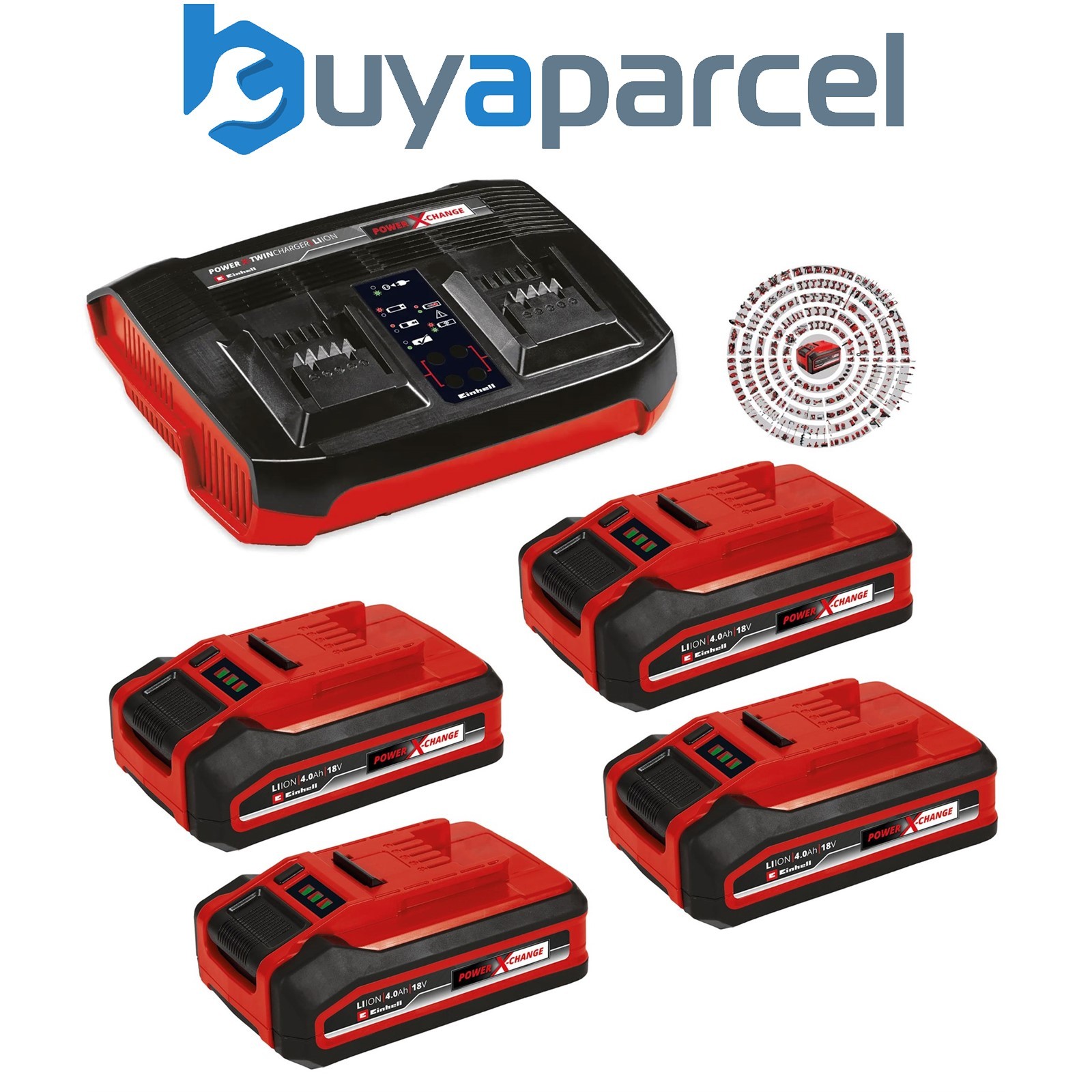 Einhell 18v 4.0ah PLUS Starter Kit 4 x 4.0Ah Batteries + Dual Port Twin Charger
