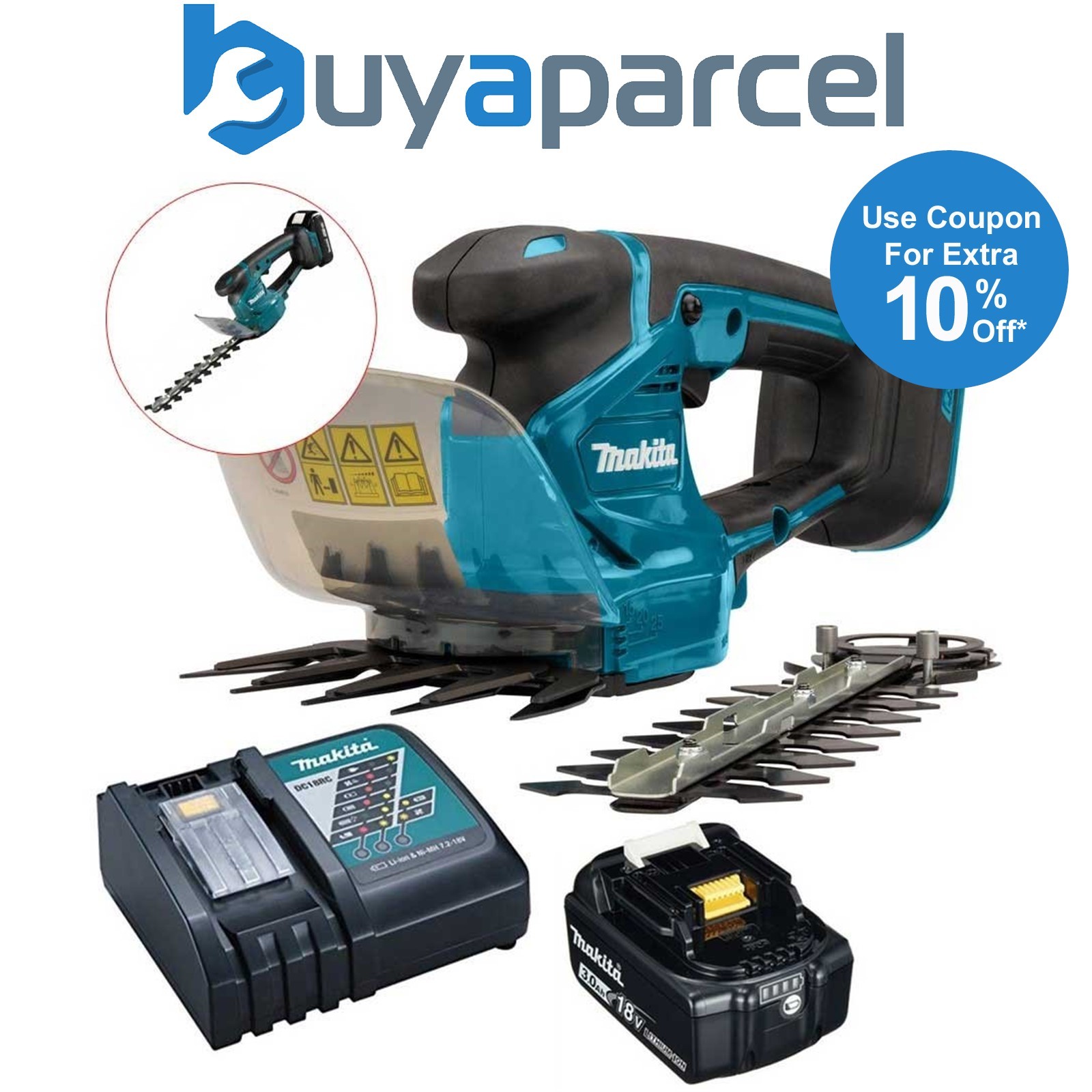 Makita DUM111RJ 18v Lithium Cordless Pruner Hedge Cutter Grass Shear - 1x 3ah