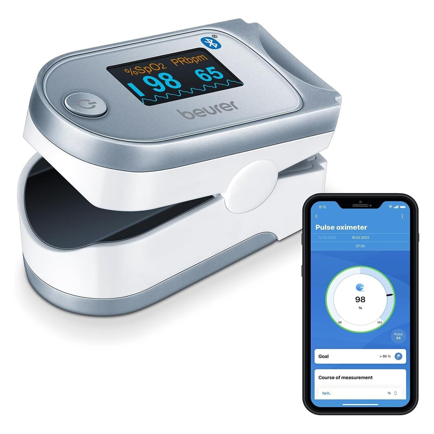 Beurer PO60 Pulse Oximeter with Bluetooth | Measures Heart Rate& arterial Oxygen
