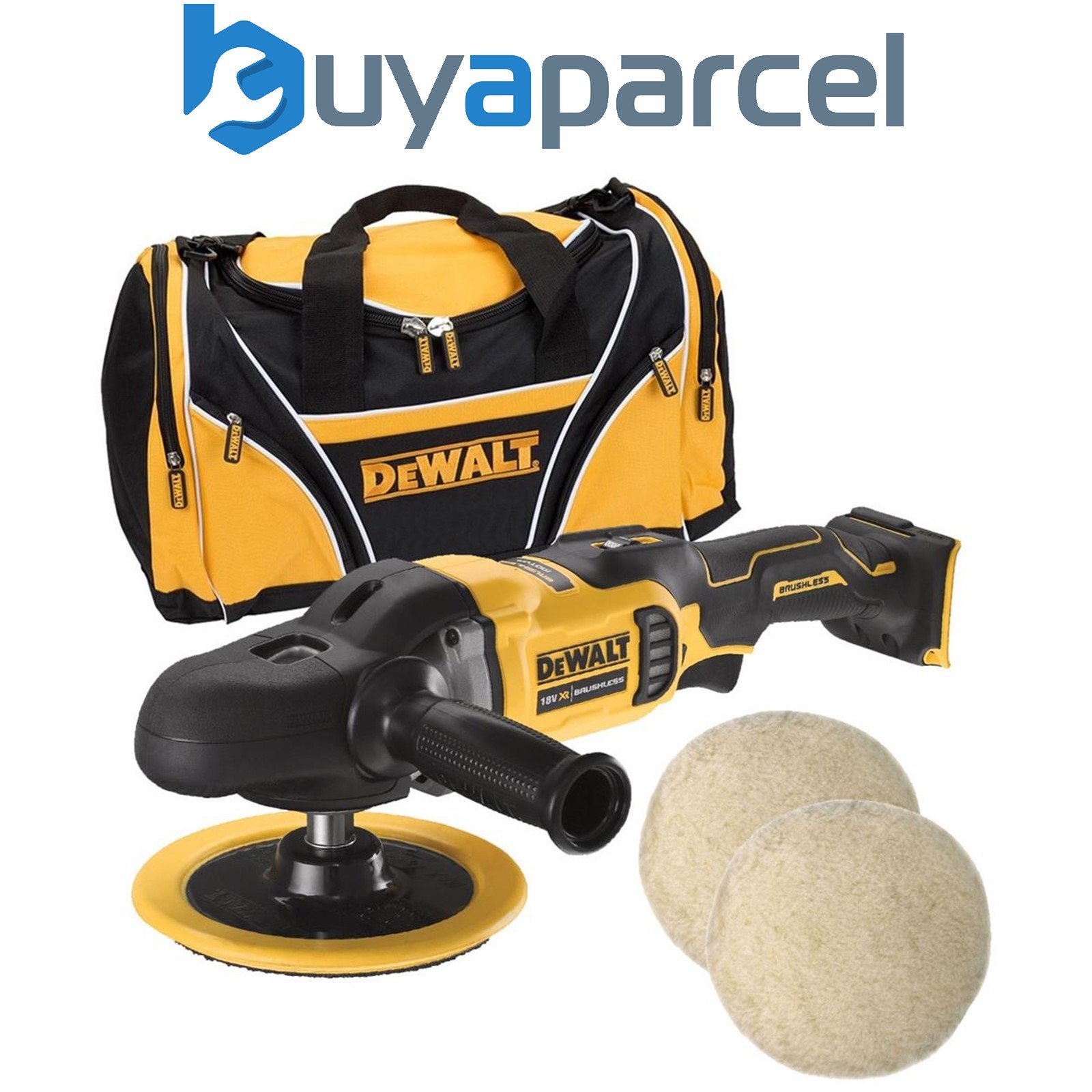 Dewalt DCM849N 18v Brushless XR Rotary Polisher 180mm Bare Unit + Bag + 2 Pads