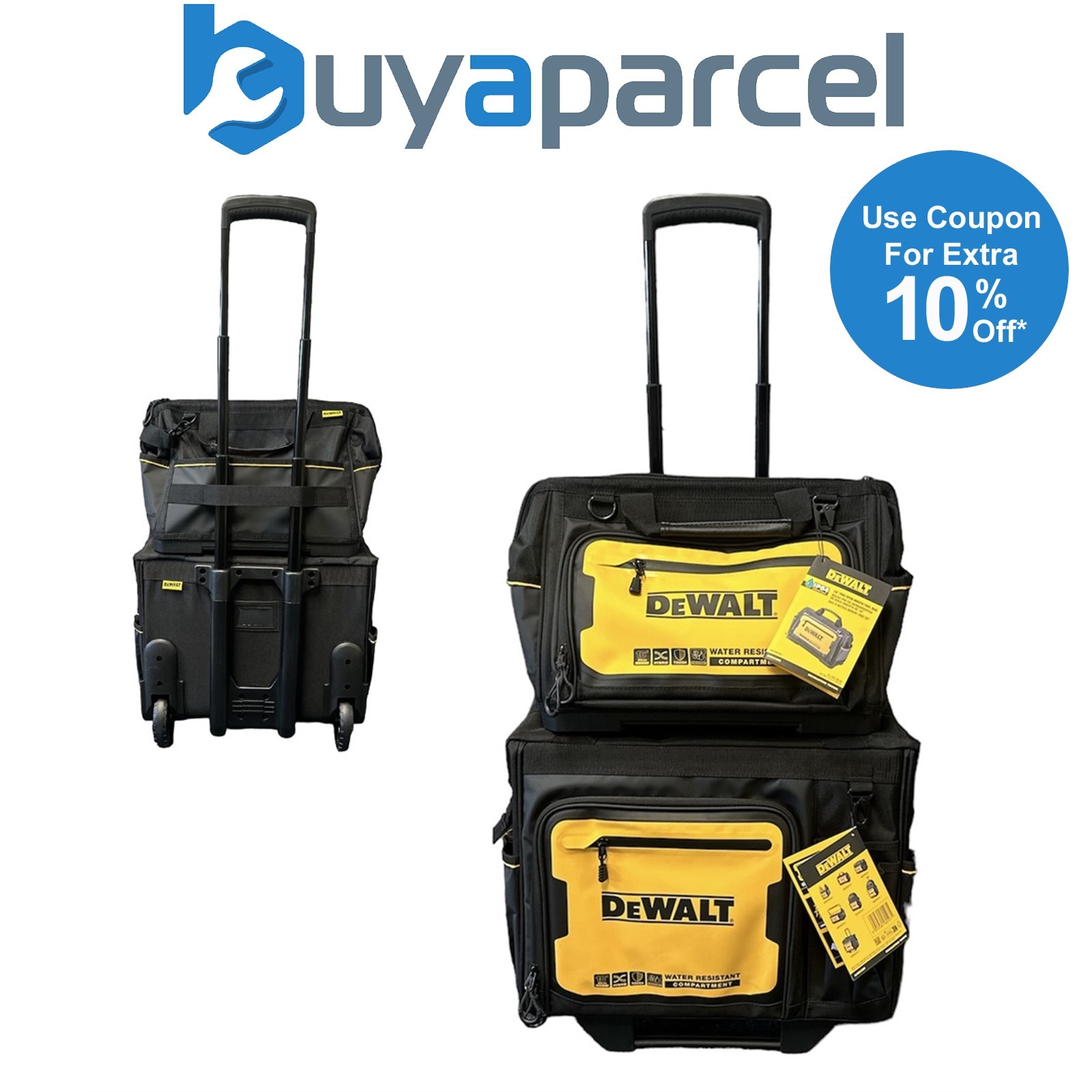 Dewalt Pro Rolling Wheeled Tool Bag Case Soft Storage Stackable + 16" Tool Bag