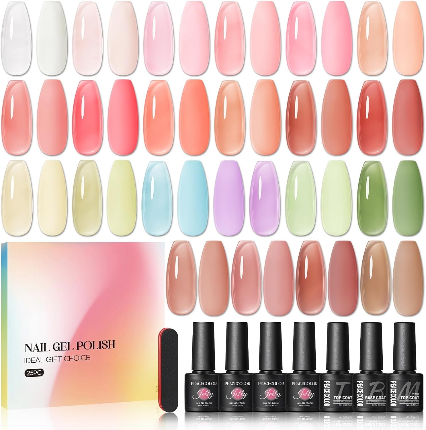 PEACECOLOR Jelly Gel Nail Polish Set- 25 Colours Translucent Pink Nude Purple M