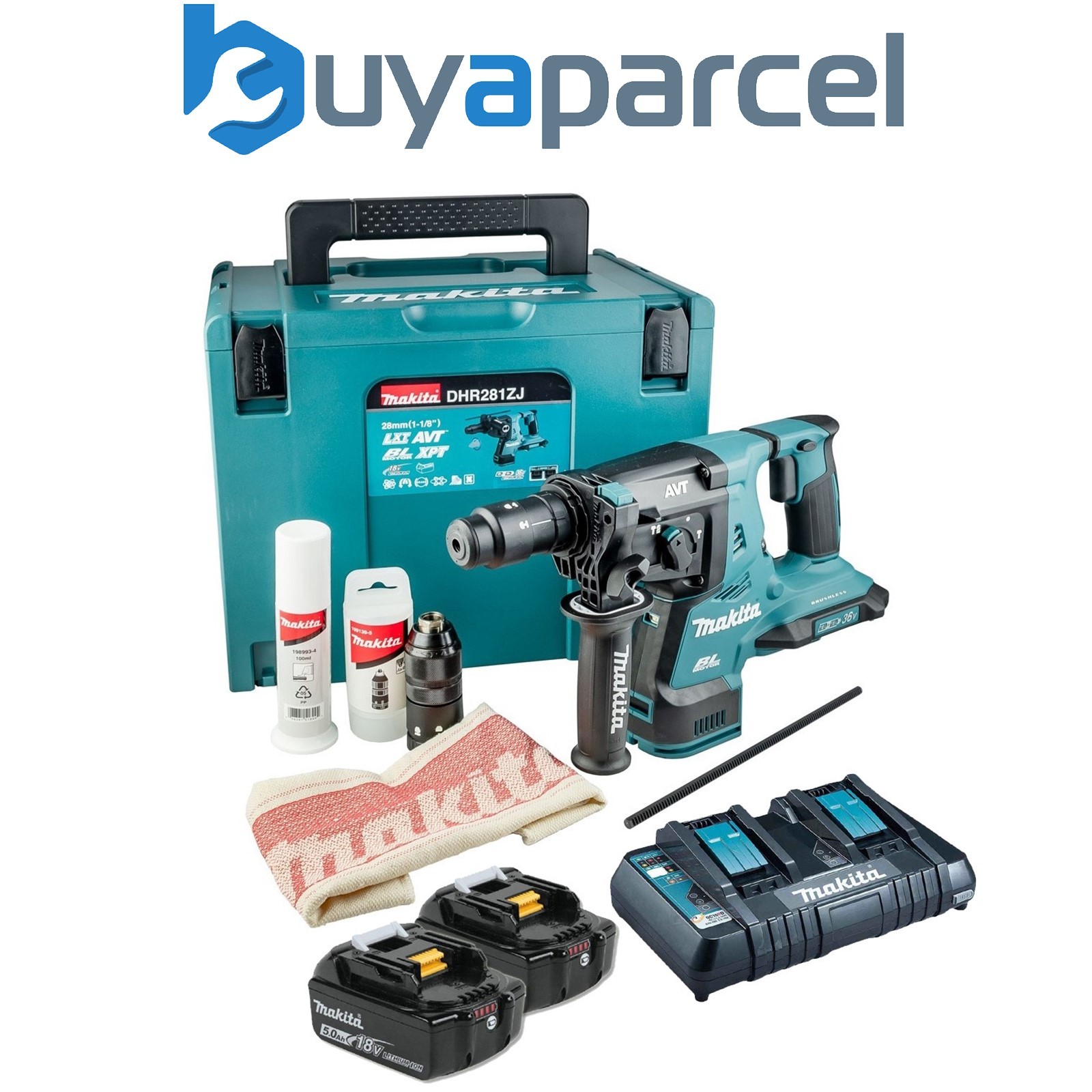 Makita DHR281PT2J 36v / 18v LXT Twin SDS Brushless Hammer Drill AVT + 2x 5.0ah
