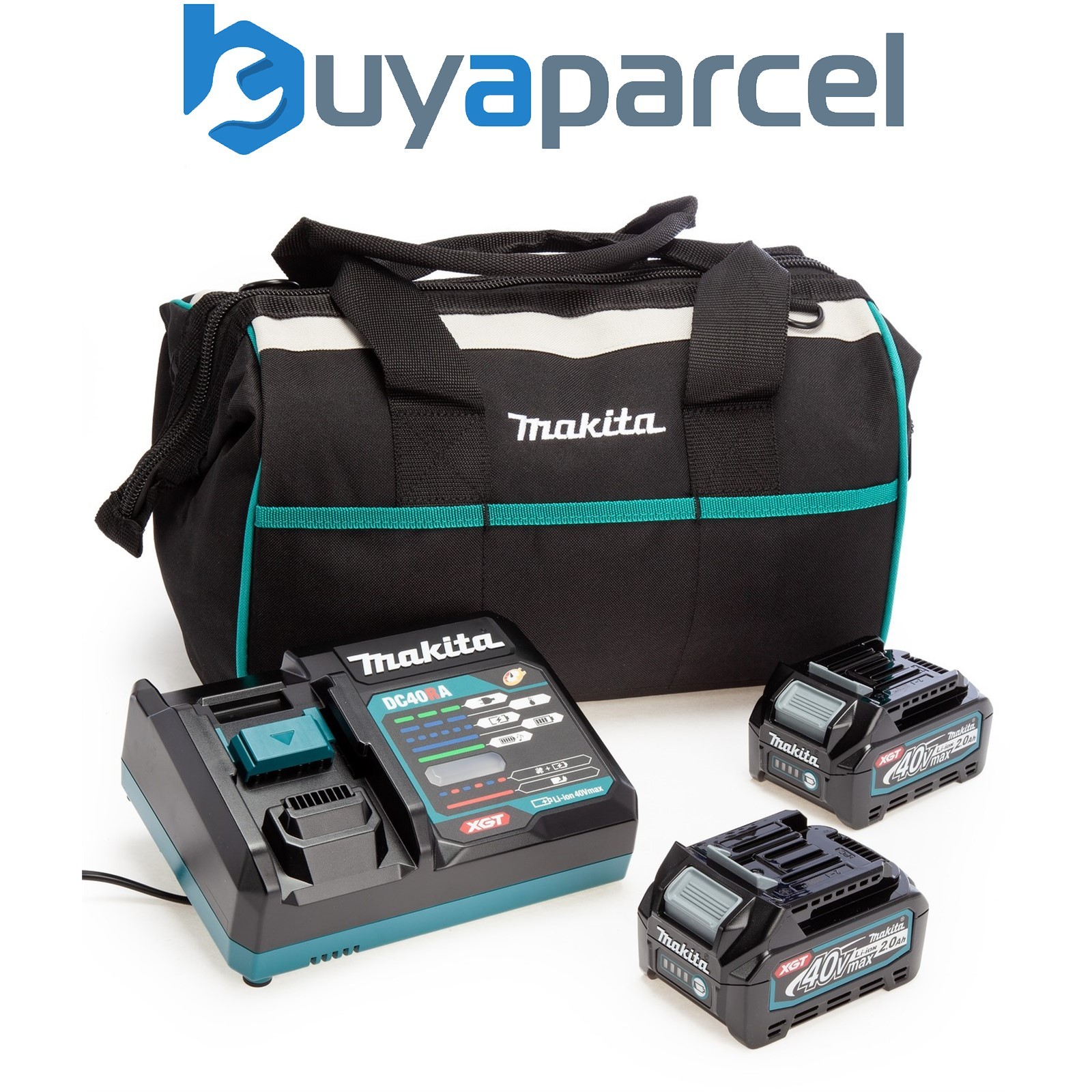 Makita BL4020 X 2 40V Max XGT 2.0ah Battery + DC40RA Rapid Fast Charger + Bag