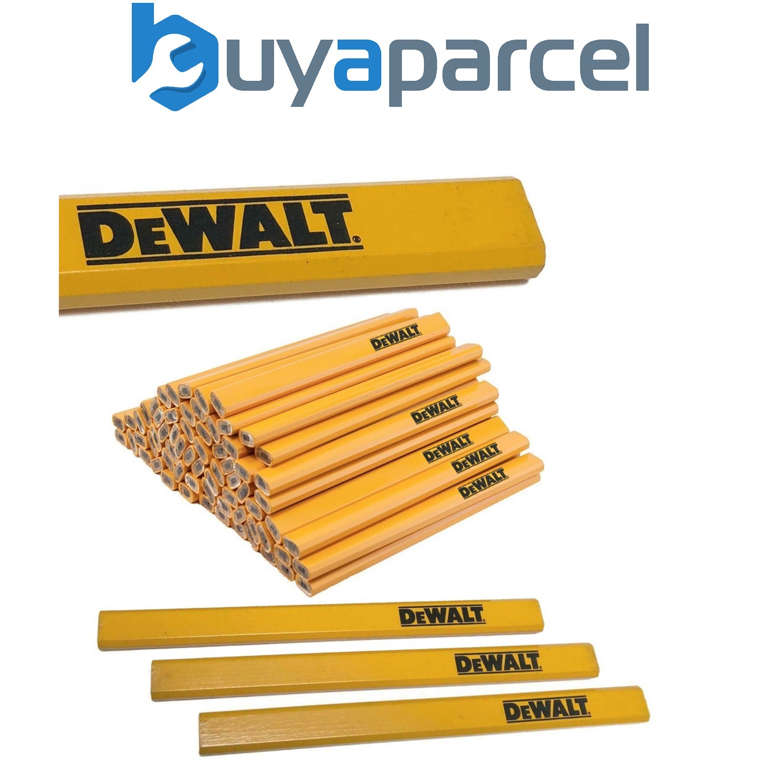 Dewalt Tradesmen HB Grade Flat Carpenters Pencils Yellow Dewalt Logo - Box 72