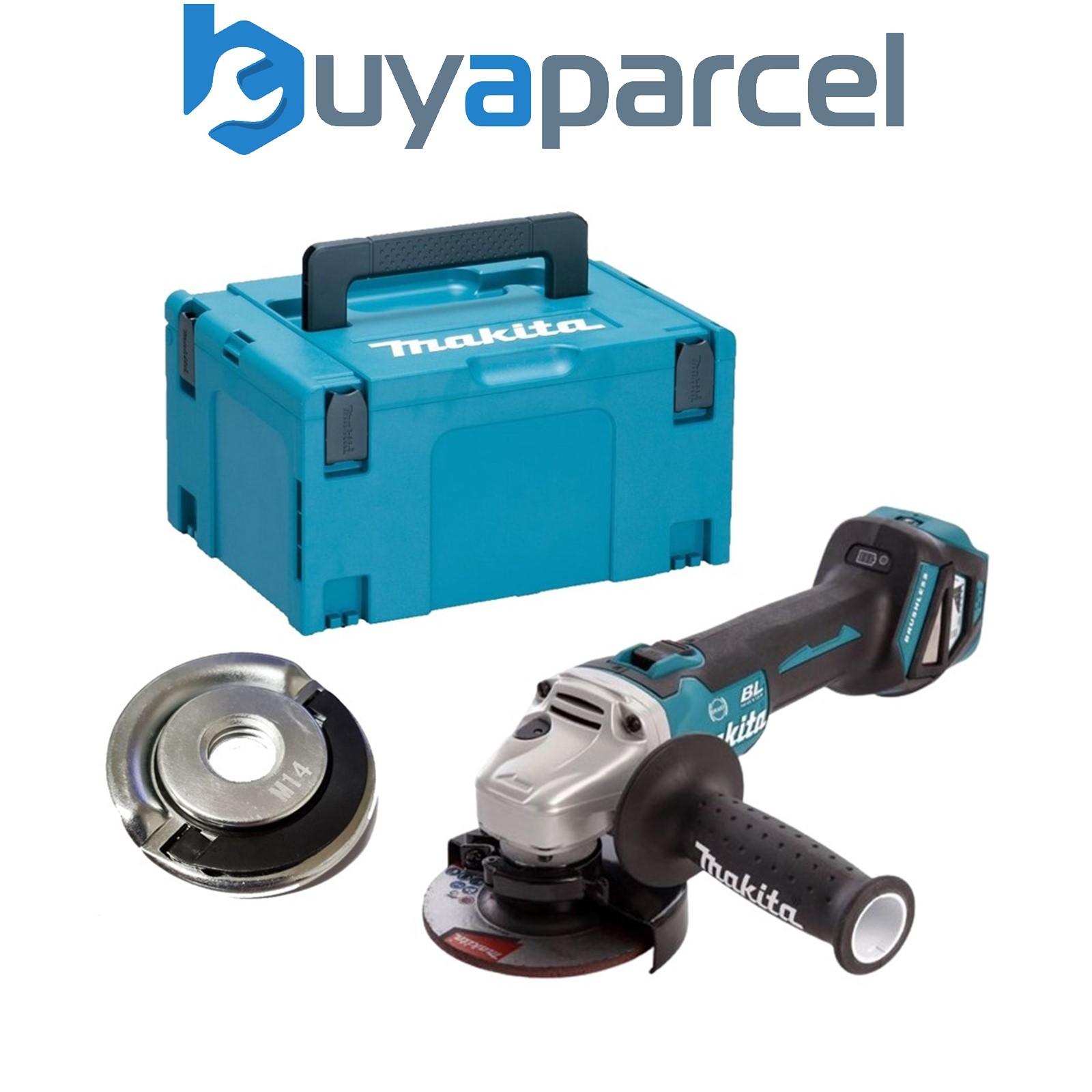 Makita DGA463Z 18v Cordless Brushless 115mm Angle Grinder + Flange Nut + Makpac