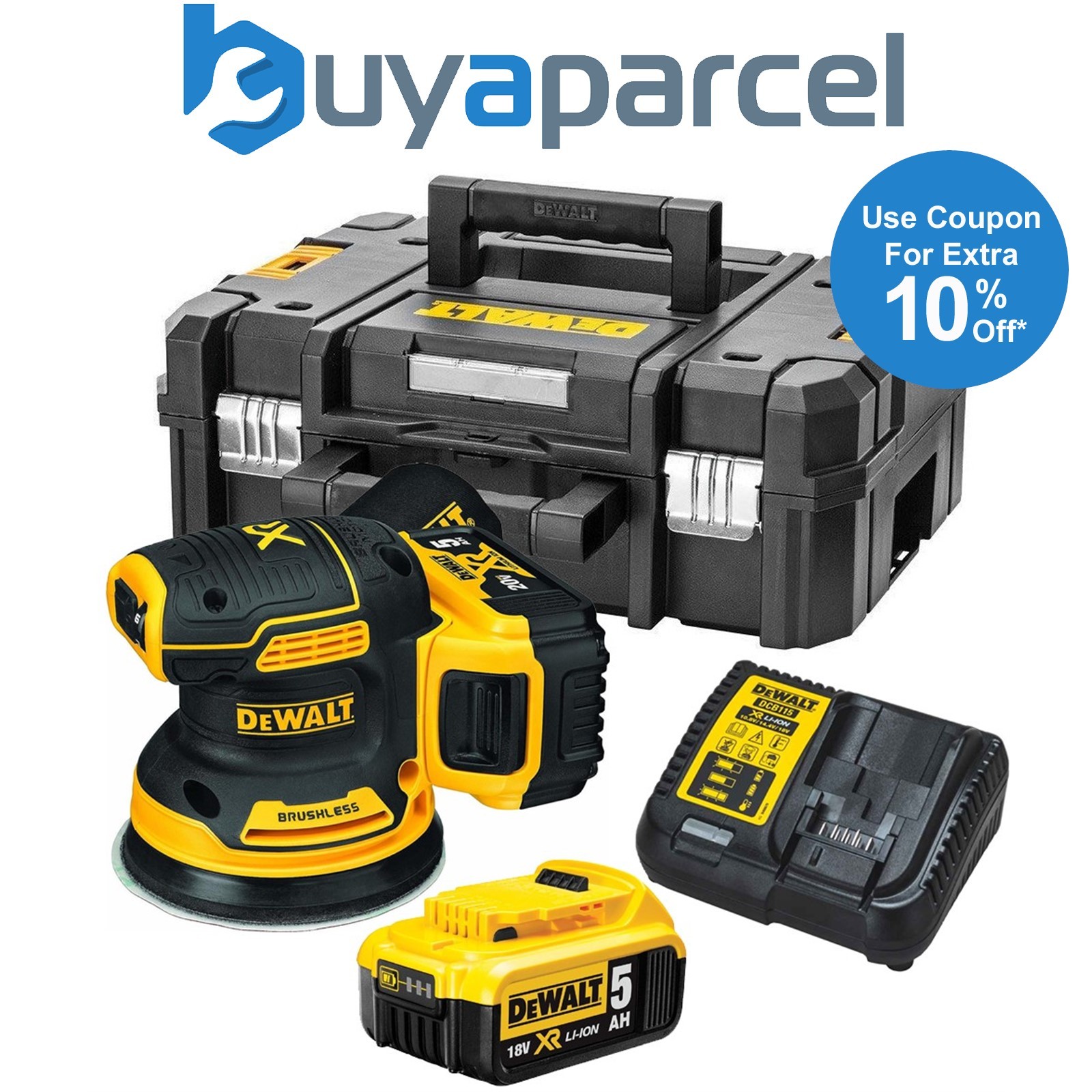 Dewalt DCW210P2 Cordless Brushless 18v XR Random Orbital Sander 125mm - 2x 5.0ah