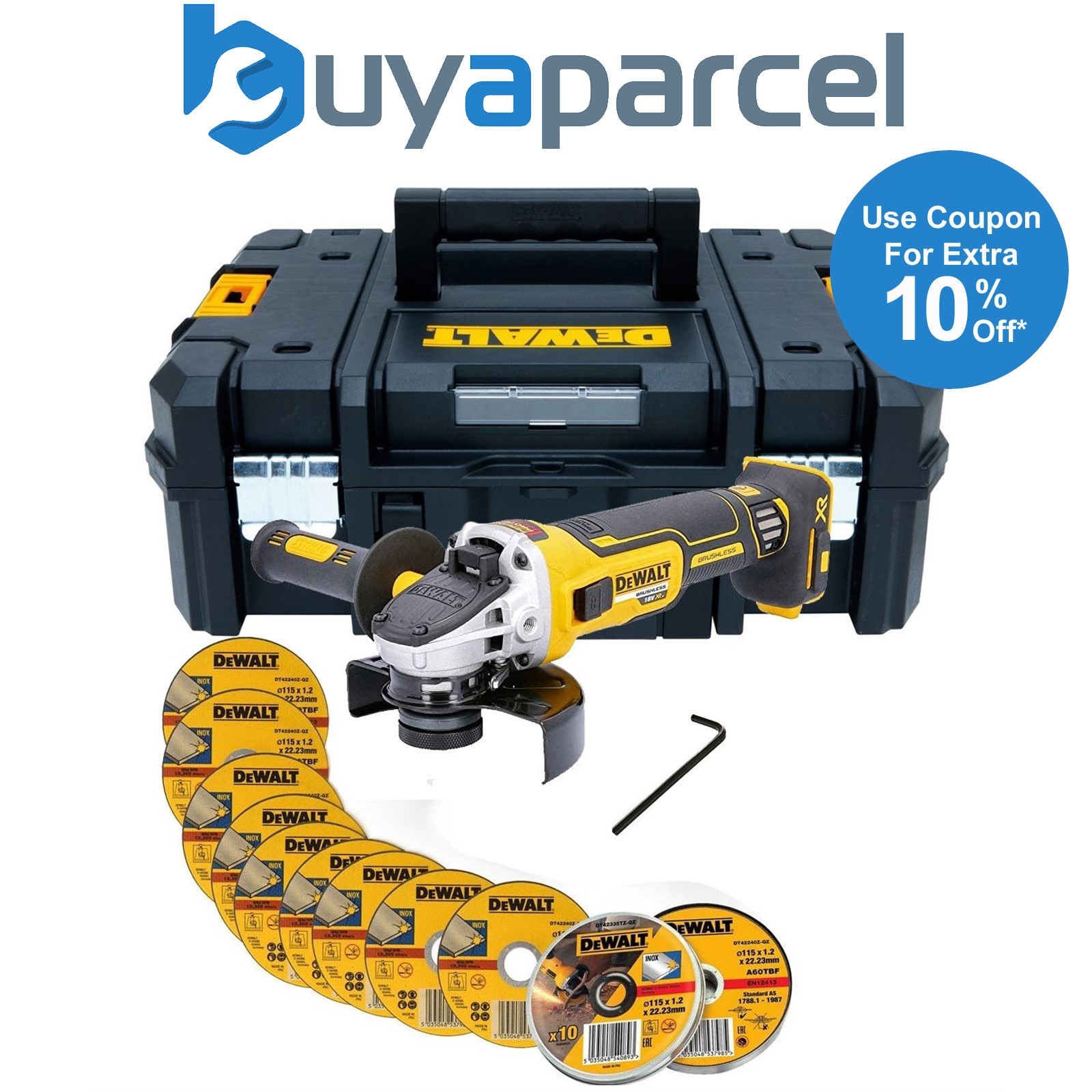 Dewalt DCG405NT 18v XR Brushless Cordless 125mm Angle Grinder + 10 Thin Discs