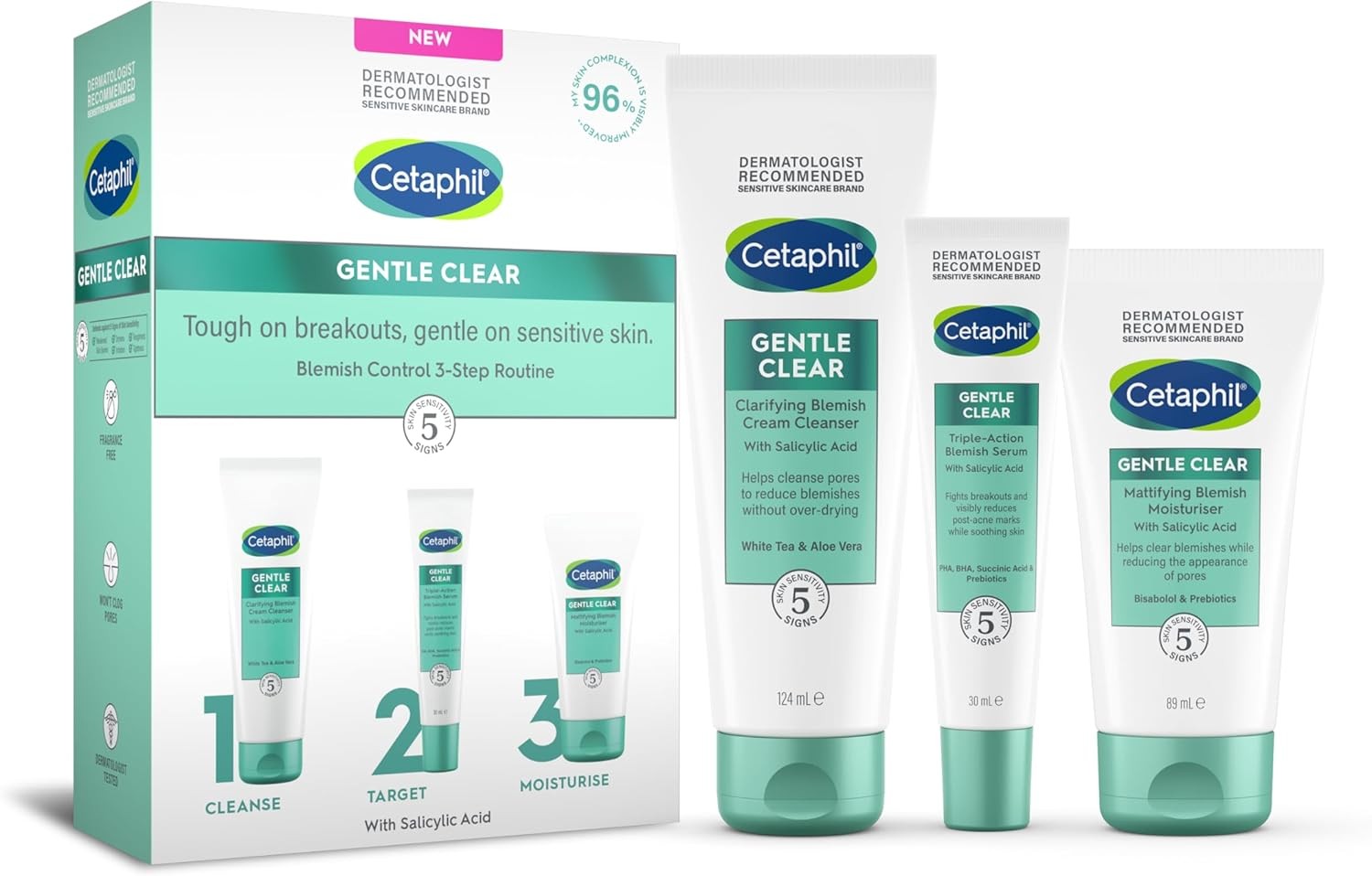 Cetaphil Gentle Clear Blemish Control 3-Step Routine Skincare Kit with Salicyli