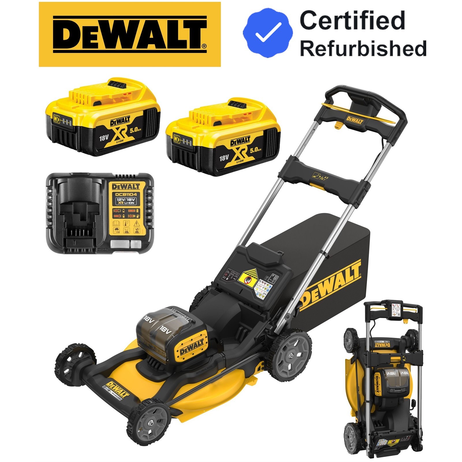 Dewalt DCMWP134P2 XR 48cm Push Lawn Mower 2x18V Next Generation Twin Blade 2x5ah